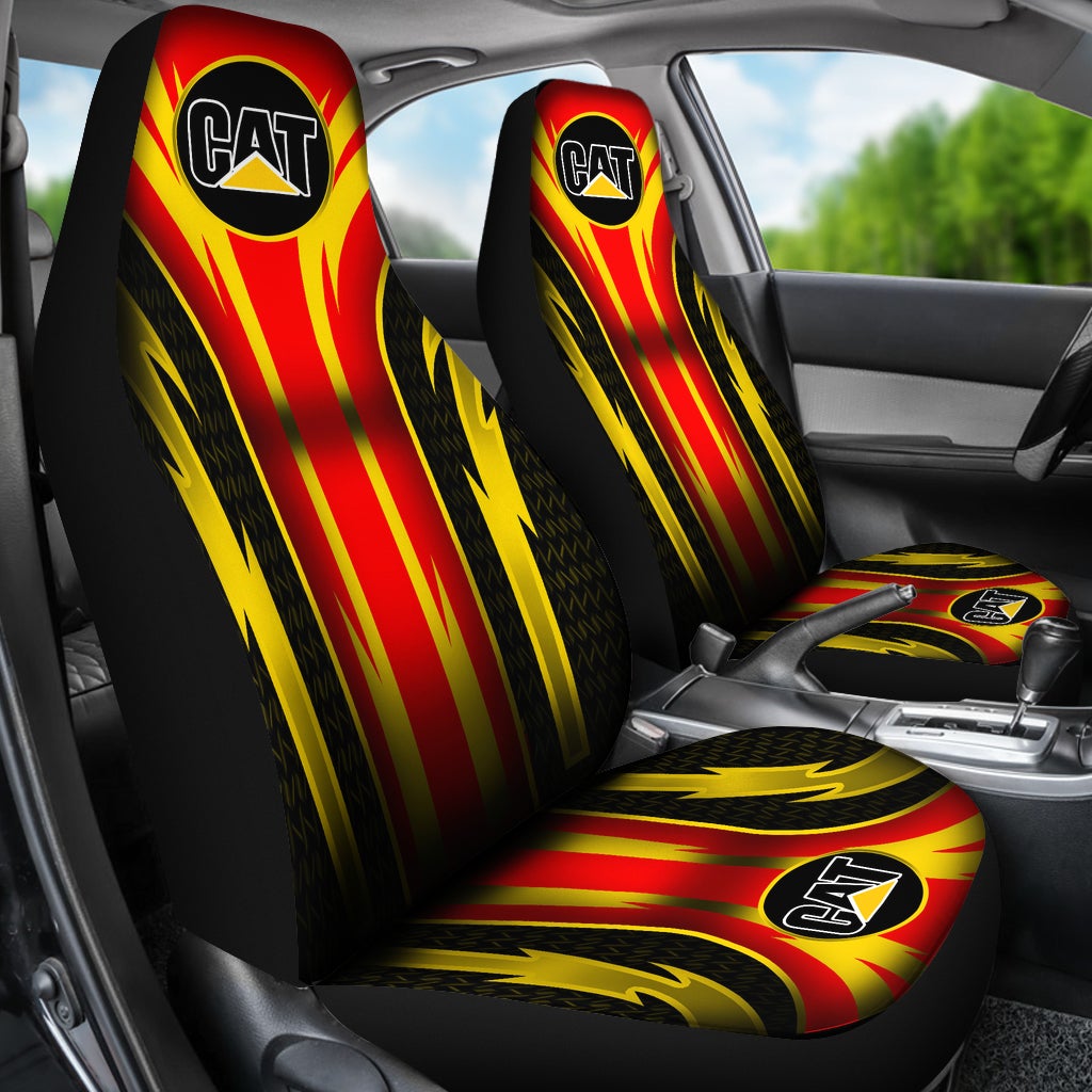 2 Front Caterpillar Seat Covers Red/Yellow - Famjoys 2 Front Caterpillar Seat Covers Red/Yellow - Famjoys
