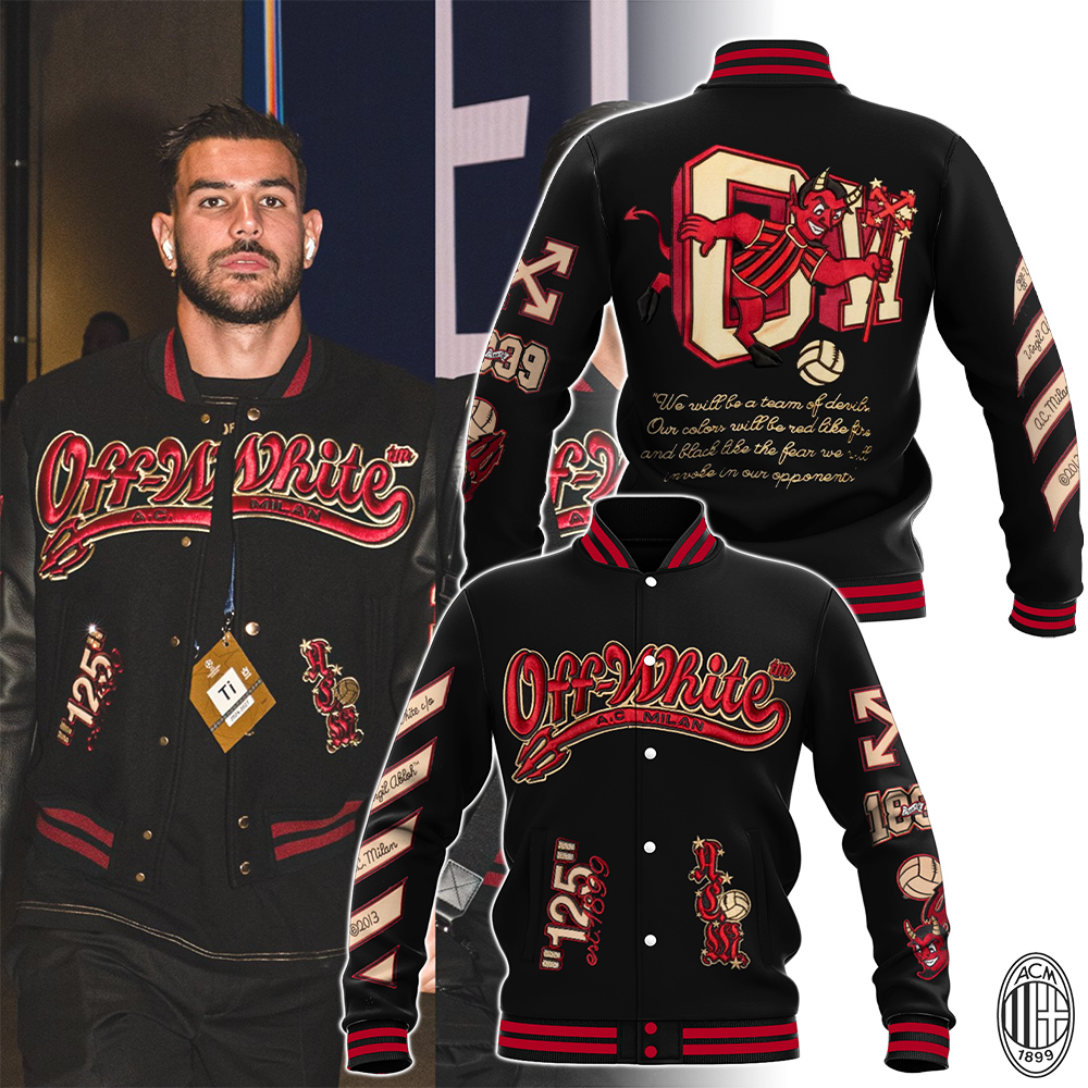 AC MILAN x OFF WHITE VARSITY JACKET - Famjoys AC MILAN x OFF WHITE VARSITY JACKET - Famjoys