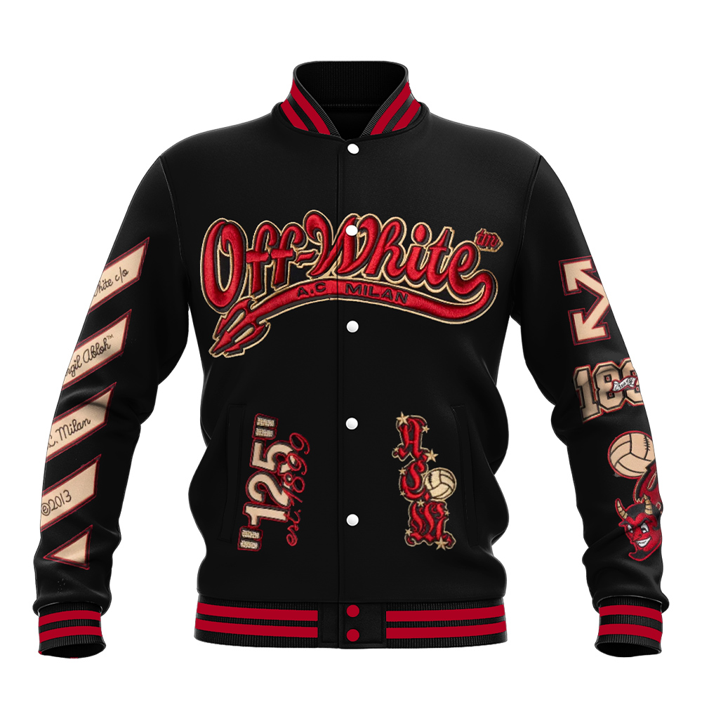 AC MILAN x OFF WHITE VARSITY JACKET - Famjoys AC MILAN x OFF WHITE VARSITY JACKET - Famjoys