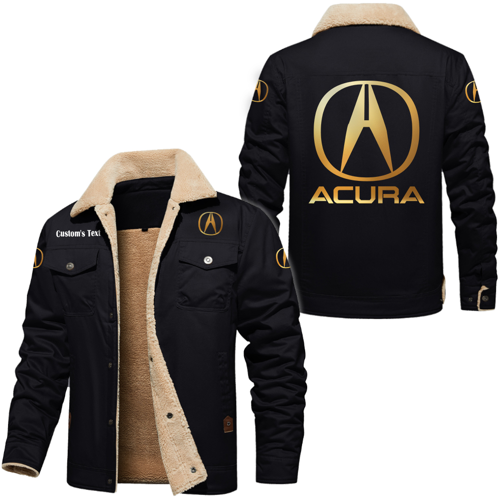 Acura Golden Logo Cargo Fleece Lined Cotton Jacket Multicolor, vintage style, customize name 