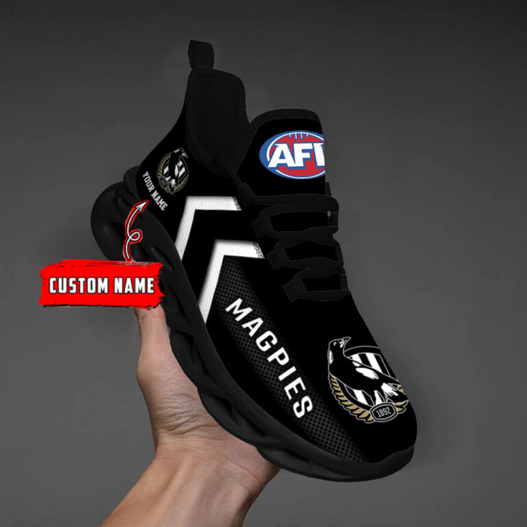 AFL Collingwood Magpies Custom Name Black Max Soul Shoes - Famjoys AFL Collingwood Magpies Custom Name Black Max Soul Shoes - Famjoys