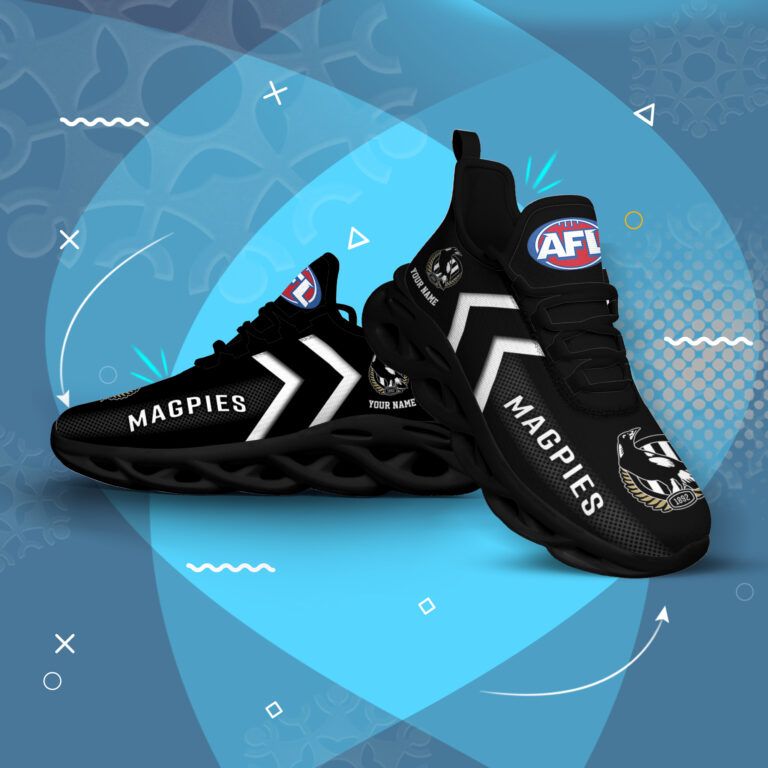 AFL Collingwood Magpies Custom Name Black Max Soul Shoes - Famjoys AFL Collingwood Magpies Custom Name Black Max Soul Shoes - Famjoys