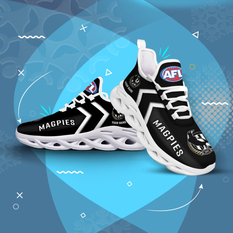 AFL Collingwood Magpies Custom Name Black Max Soul Shoes - Famjoys AFL Collingwood Magpies Custom Name Black Max Soul Shoes - Famjoys