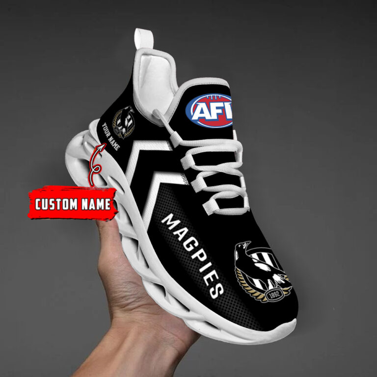 AFL Collingwood Magpies Custom Name Black Max Soul Shoes - Famjoys AFL Collingwood Magpies Custom Name Black Max Soul Shoes - Famjoys