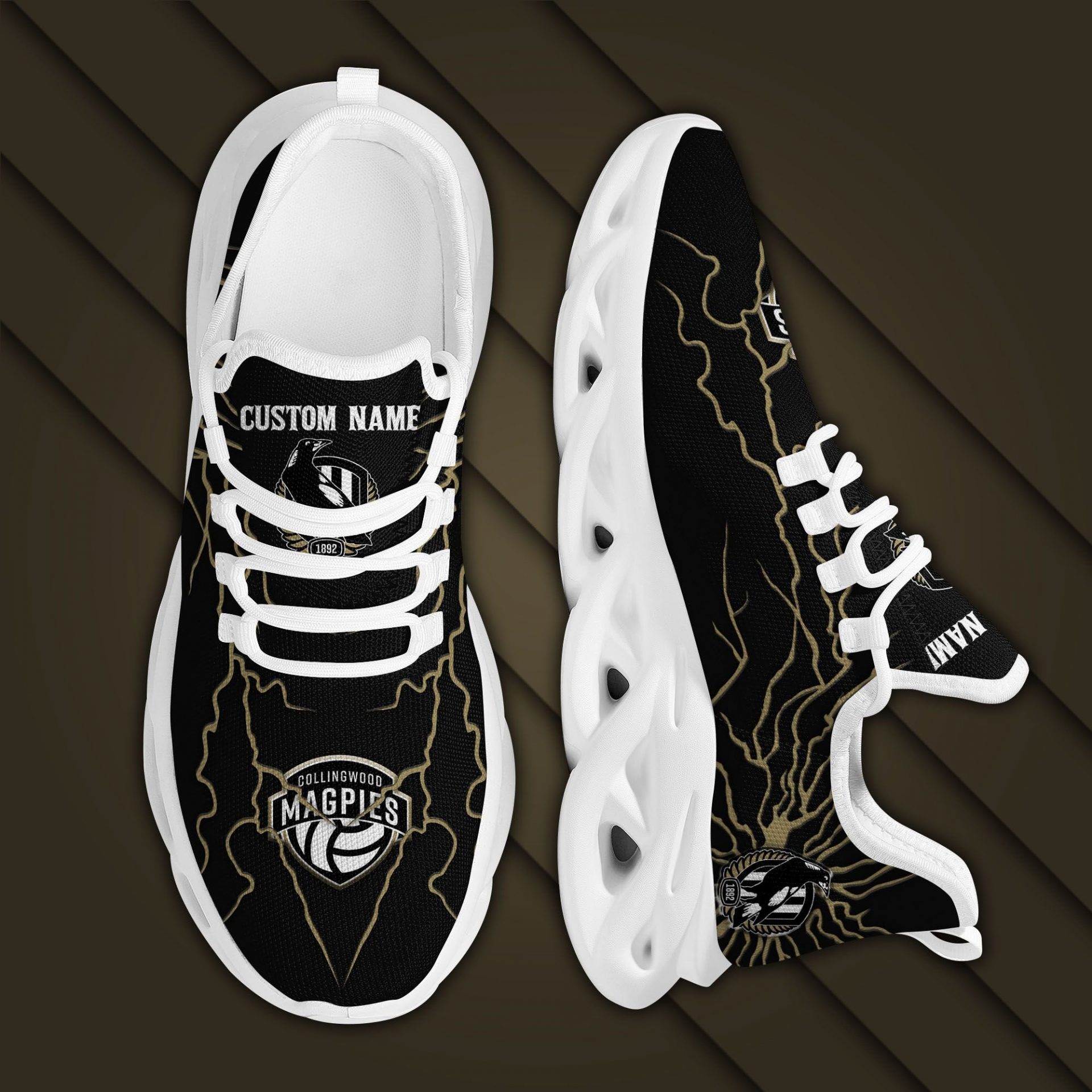 AFL Collingwood Magpies Custom Name Stylish Graffiti Max Soul Shoes - Famjoys AFL Collingwood Magpies Custom Name Stylish Graffiti Max Soul Shoes - Famjoys
