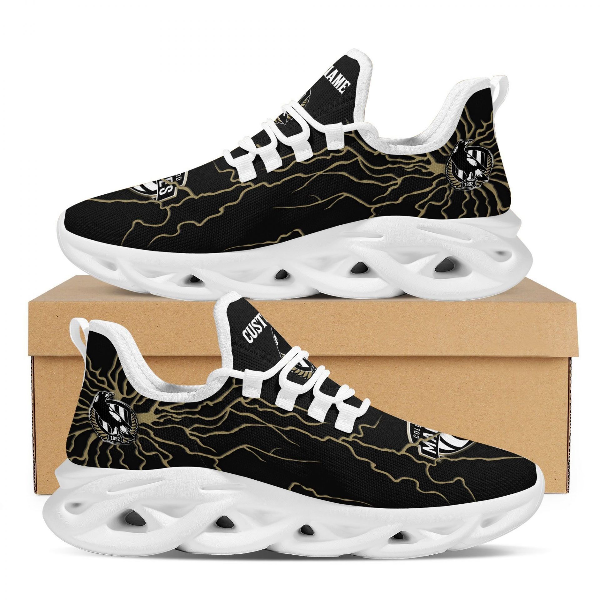 AFL Collingwood Magpies Custom Name Stylish Graffiti Max Soul Shoes - Famjoys AFL Collingwood Magpies Custom Name Stylish Graffiti Max Soul Shoes - Famjoys