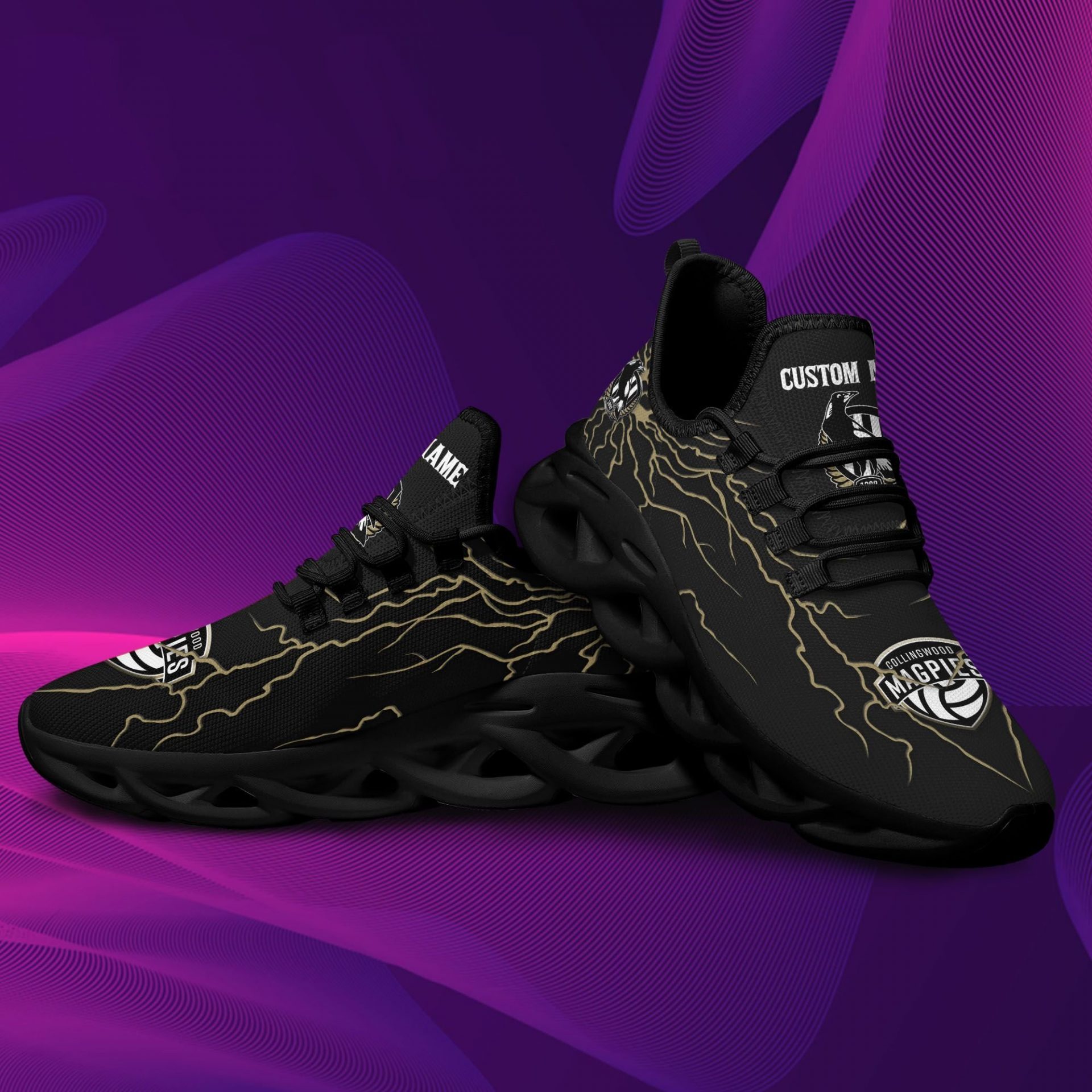 AFL Collingwood Magpies Custom Name Stylish Graffiti Max Soul Shoes - Famjoys AFL Collingwood Magpies Custom Name Stylish Graffiti Max Soul Shoes - Famjoys