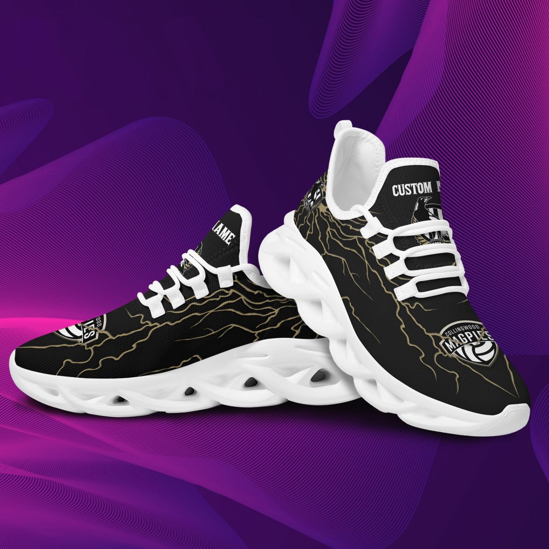 AFL Collingwood Magpies Custom Name Stylish Graffiti Max Soul Shoes - Famjoys AFL Collingwood Magpies Custom Name Stylish Graffiti Max Soul Shoes - Famjoys