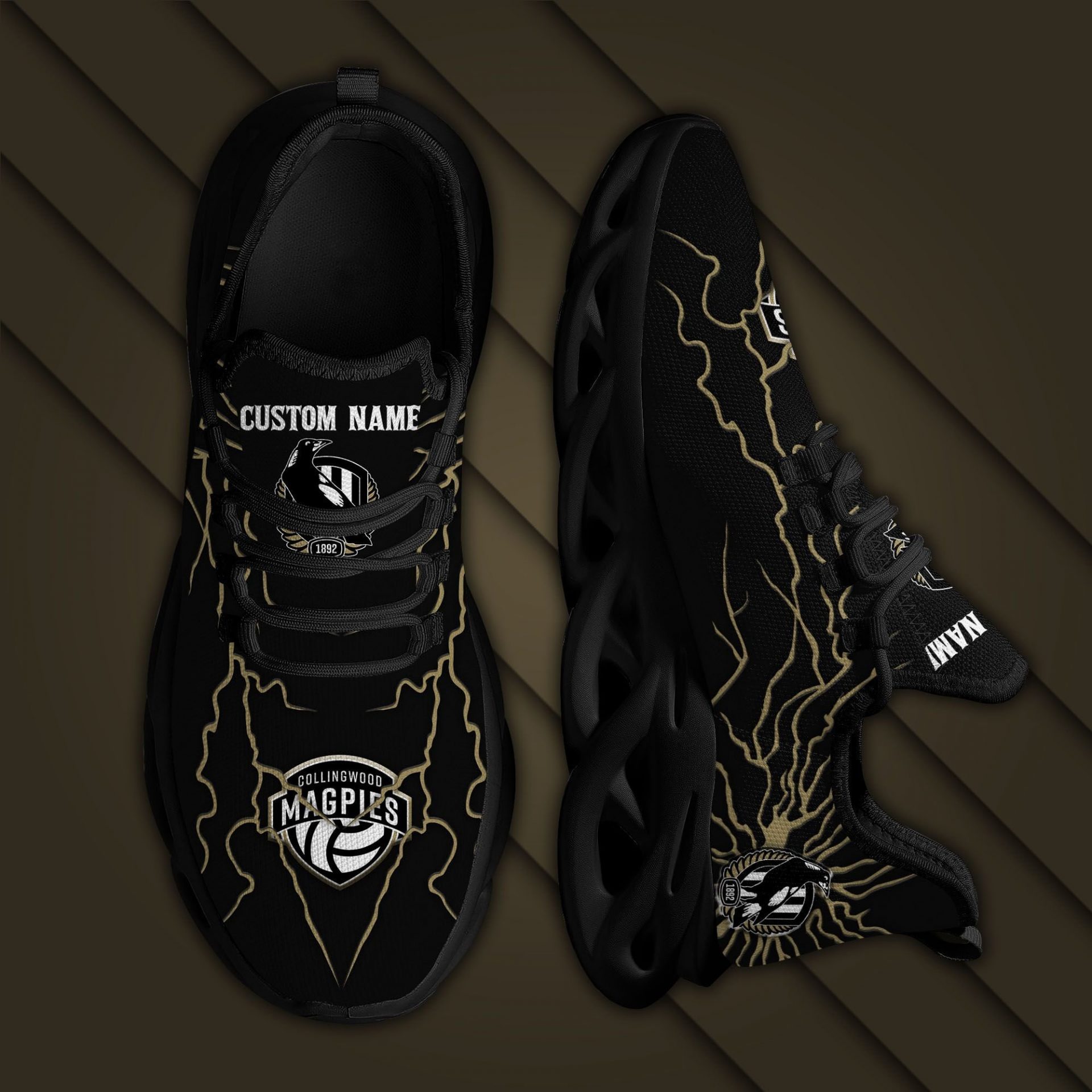AFL Collingwood Magpies Custom Name Stylish Graffiti Max Soul Shoes - Famjoys AFL Collingwood Magpies Custom Name Stylish Graffiti Max Soul Shoes - Famjoys
