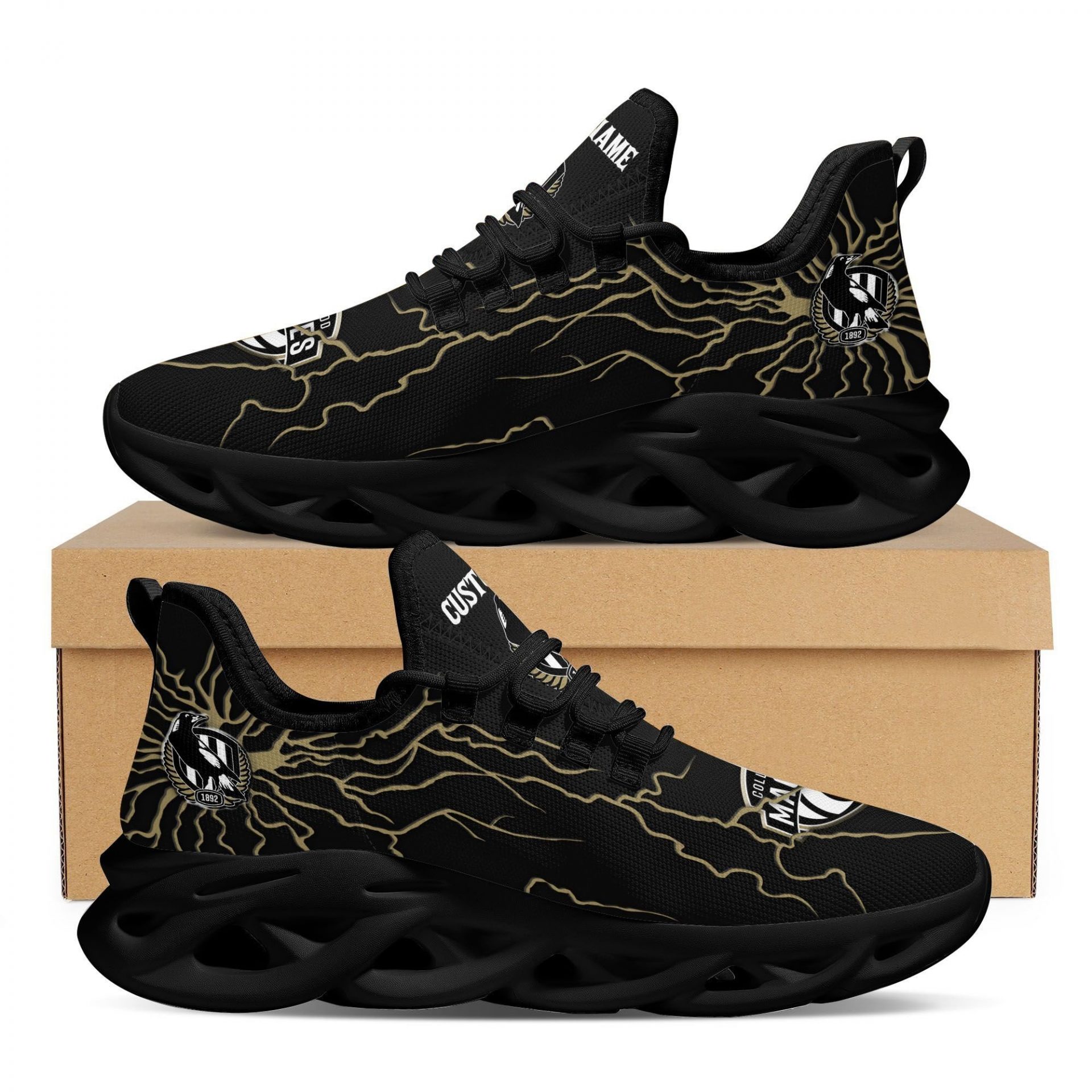 AFL Collingwood Magpies Custom Name Stylish Graffiti Max Soul Shoes - Famjoys AFL Collingwood Magpies Custom Name Stylish Graffiti Max Soul Shoes - Famjoys