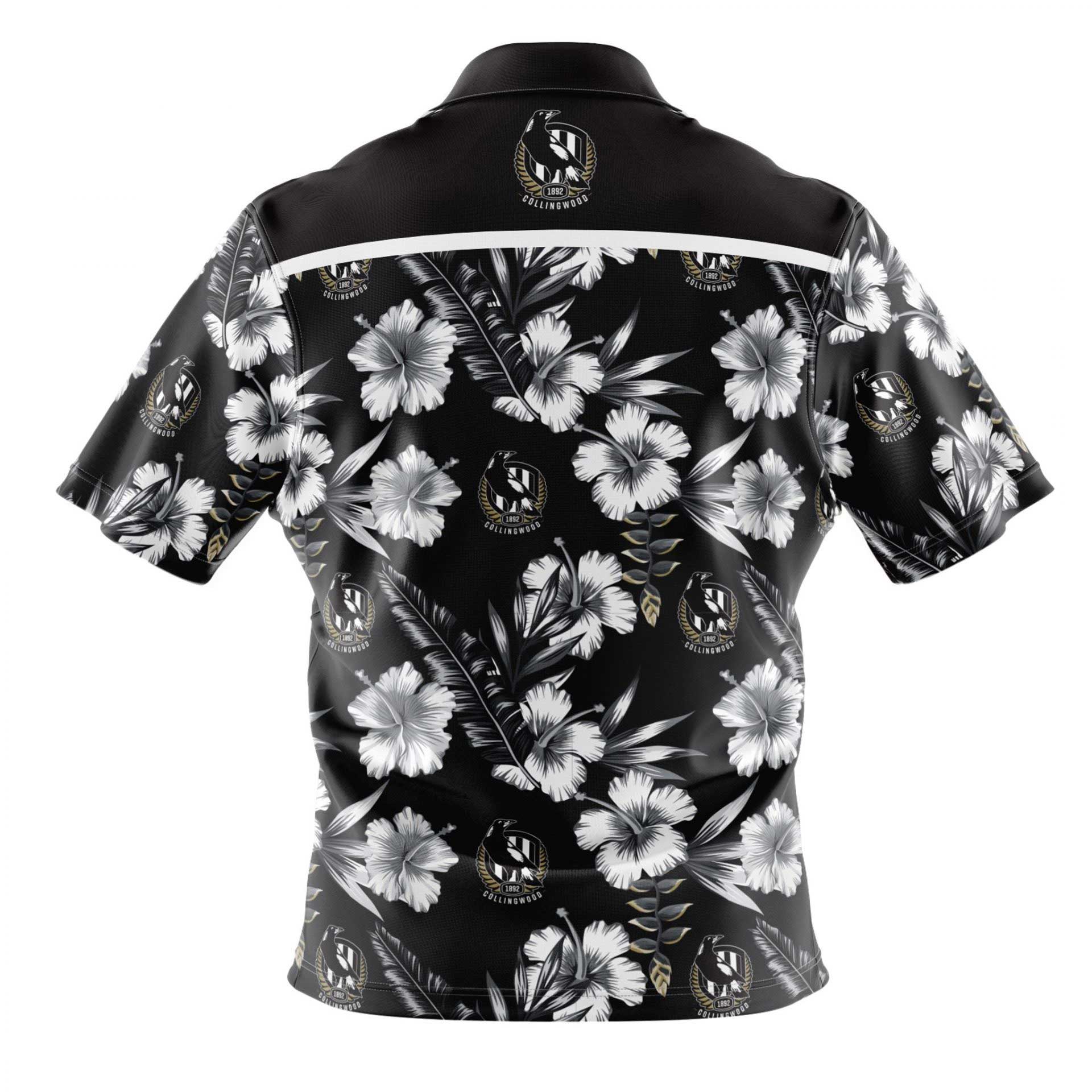 AFL Collingwood Magpies Floral Hawaiian Shirt - Famjoys AFL Collingwood Magpies Floral Hawaiian Shirt - Famjoys