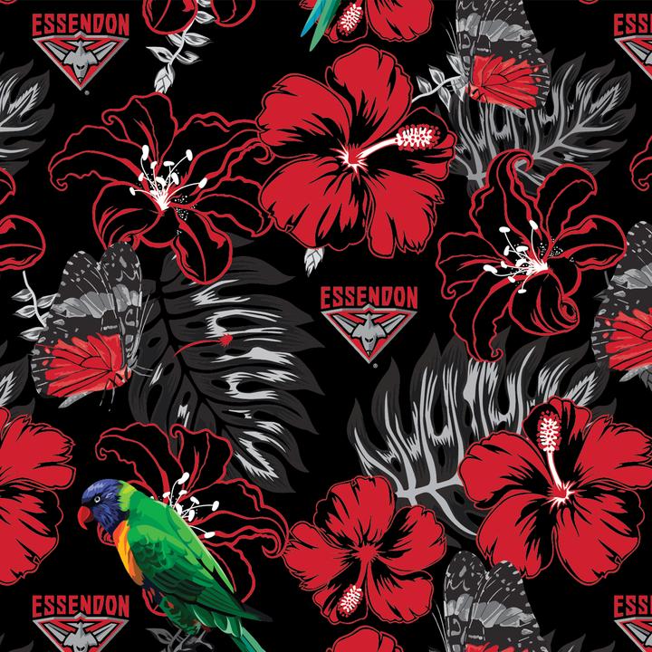 AFL Essendon Bombers Red Black Hibiscus Hawaiian Shirt - Famjoys AFL Essendon Bombers Red Black Hibiscus Hawaiian Shirt - Famjoys