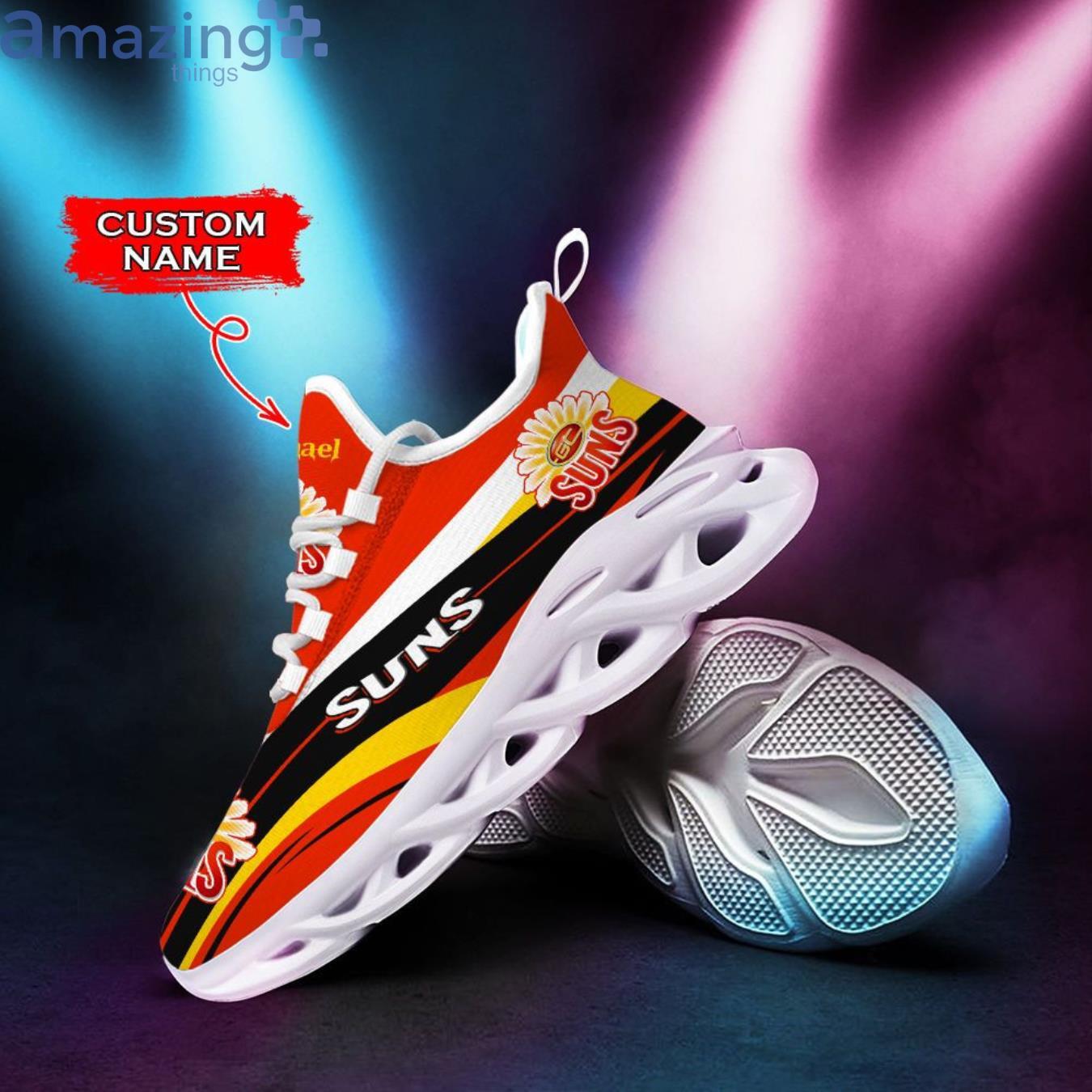 AFL Gold Coast Suns Custom Name Red Black Max Soul Shoes - Famjoys AFL Gold Coast Suns Custom Name Red Black Max Soul Shoes - Famjoys