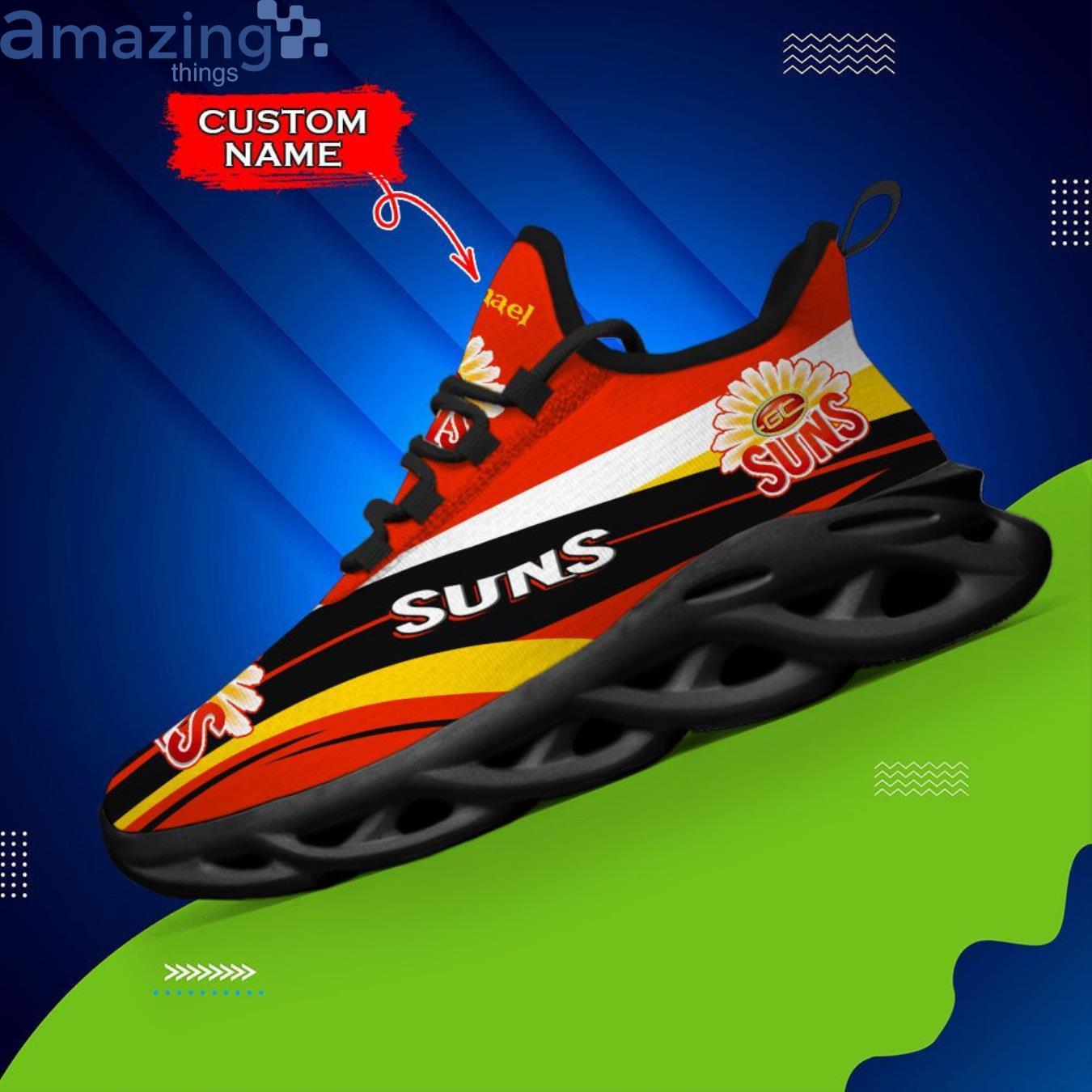 AFL Gold Coast Suns Custom Name Red Black Max Soul Shoes - Famjoys AFL Gold Coast Suns Custom Name Red Black Max Soul Shoes - Famjoys