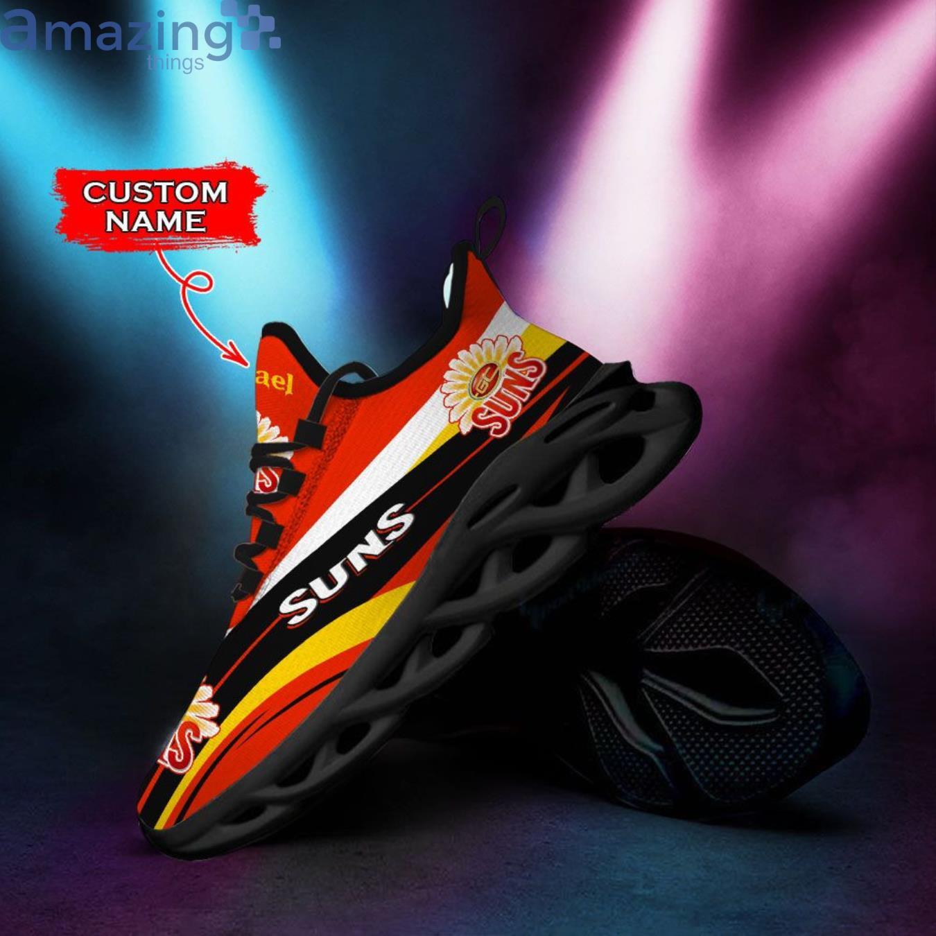 AFL Gold Coast Suns Custom Name Red Black Max Soul Shoes - Famjoys AFL Gold Coast Suns Custom Name Red Black Max Soul Shoes - Famjoys