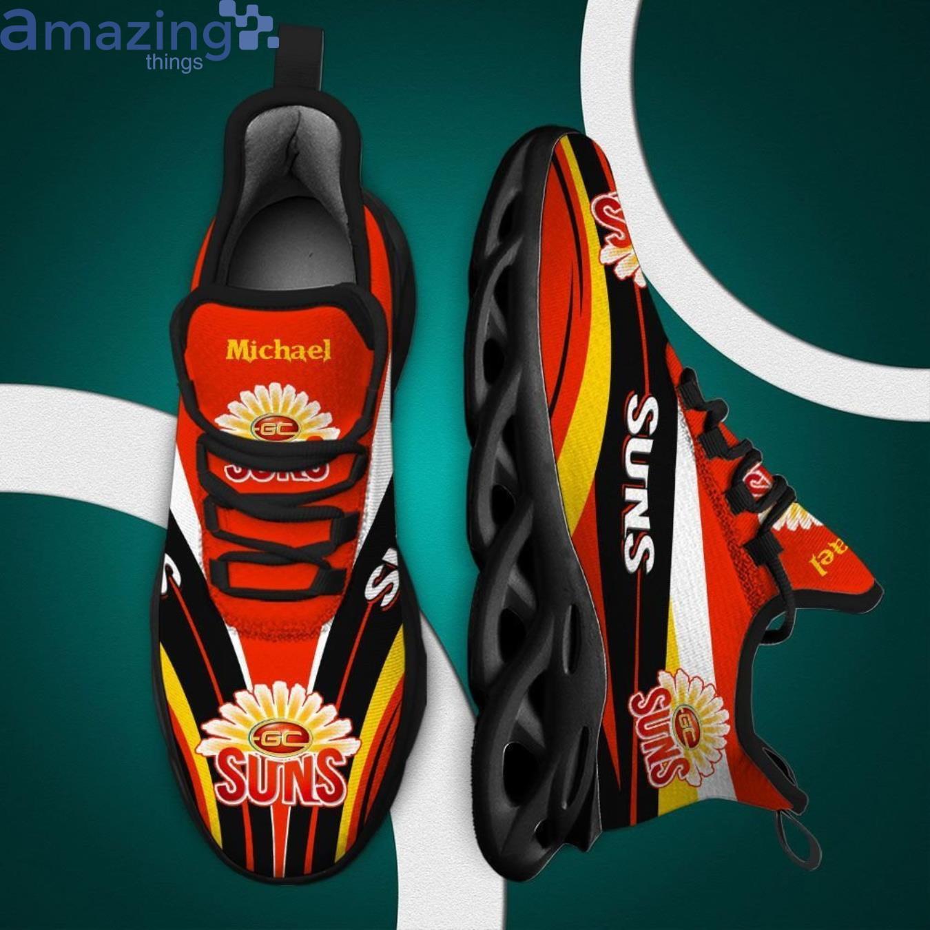 AFL Gold Coast Suns Custom Name Red Black Max Soul Shoes - Famjoys AFL Gold Coast Suns Custom Name Red Black Max Soul Shoes - Famjoys
