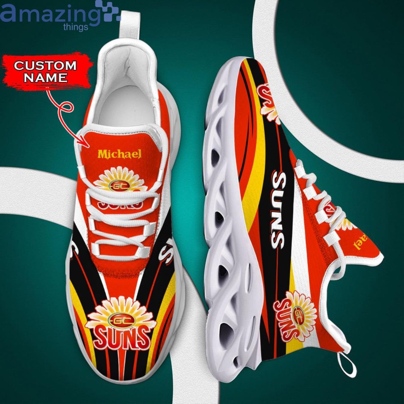 AFL Gold Coast Suns Custom Name Red Black Max Soul Shoes - Famjoys AFL Gold Coast Suns Custom Name Red Black Max Soul Shoes - Famjoys
