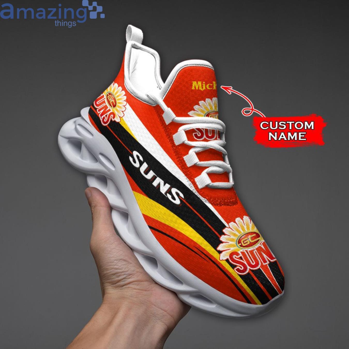 AFL Gold Coast Suns Custom Name Red Black Max Soul Shoes - Famjoys AFL Gold Coast Suns Custom Name Red Black Max Soul Shoes - Famjoys