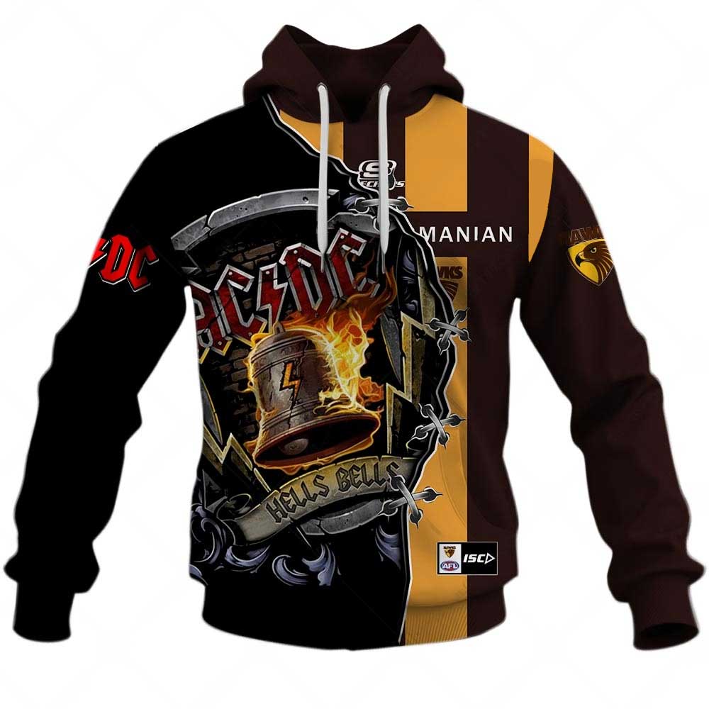 AFL Hawthorn Hawks AC/DC Mix Custom Name Number Home Guernsey Pullover Shirt - Famjoys AFL Hawthorn Hawks AC/DC Mix Custom Name Number Home Guernsey Pullover Shirt - Famjoys