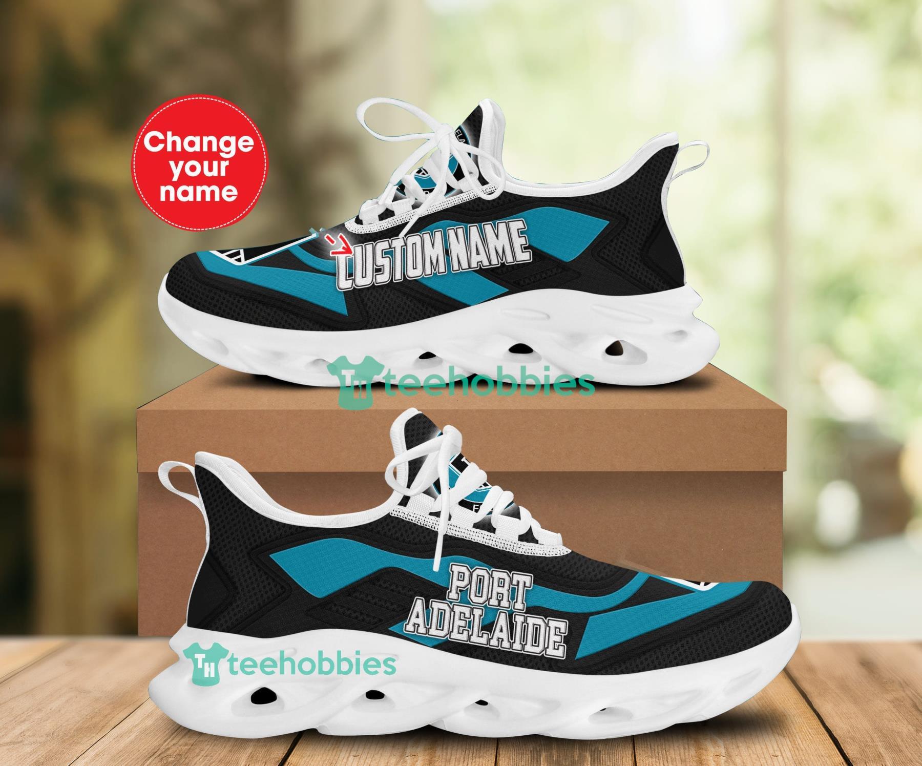 AFL Port Adelaide Custom Name Black Max Soul Shoes - Famjoys AFL Port Adelaide Custom Name Black Max Soul Shoes - Famjoys