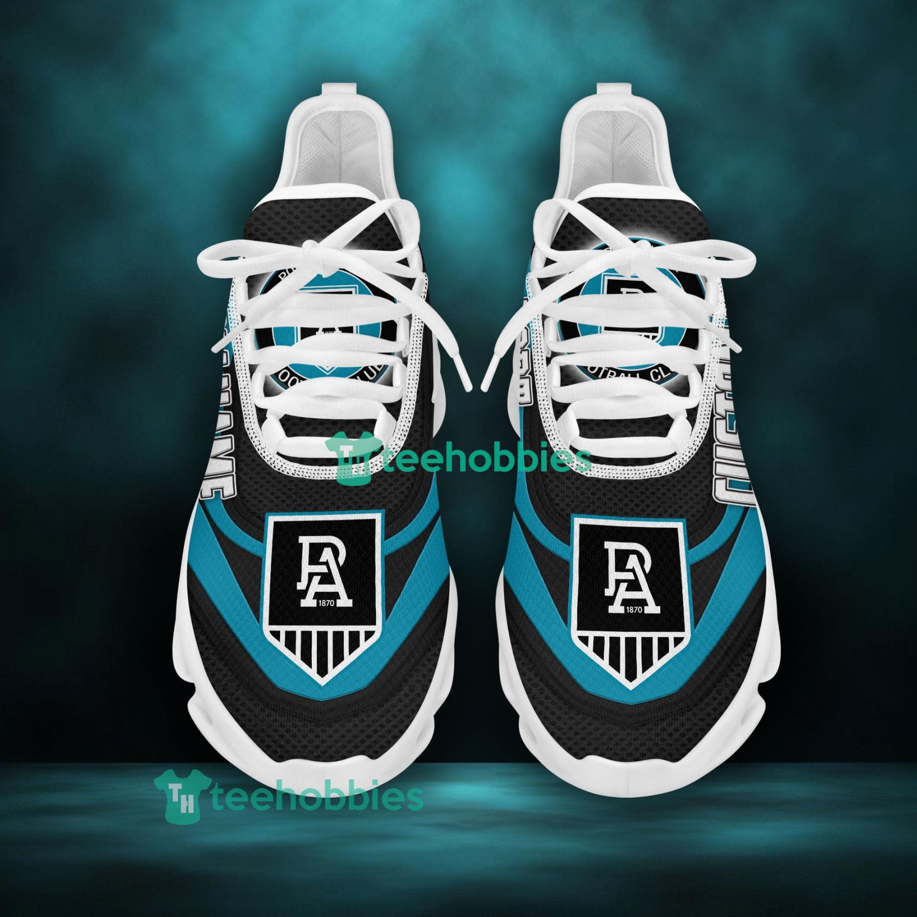 AFL Port Adelaide Custom Name Black Max Soul Shoes - Famjoys AFL Port Adelaide Custom Name Black Max Soul Shoes - Famjoys