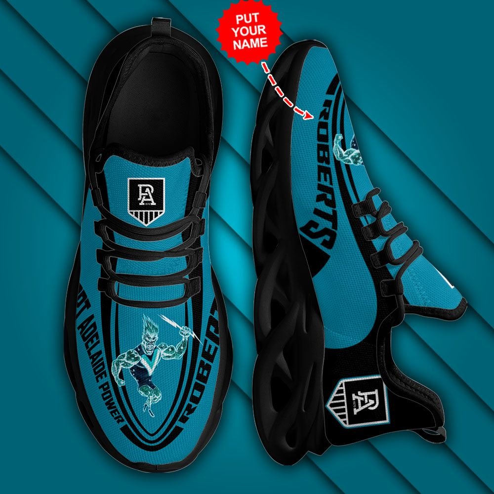 AFL Port Adelaide Custom Name Teal Black Mascot Max Soul Shoes - Famjoys AFL Port Adelaide Custom Name Teal Black Mascot Max Soul Shoes - Famjoys