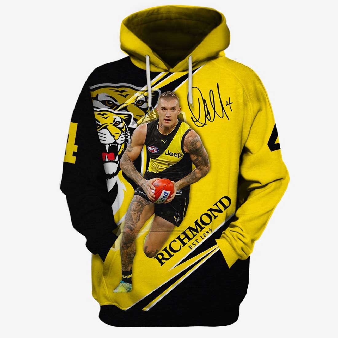 AFL Richmond Tigers Dustin Martin No 4 Pullover Shirt V2 - Famjoys AFL Richmond Tigers Dustin Martin No 4 Pullover Shirt V2 - Famjoys