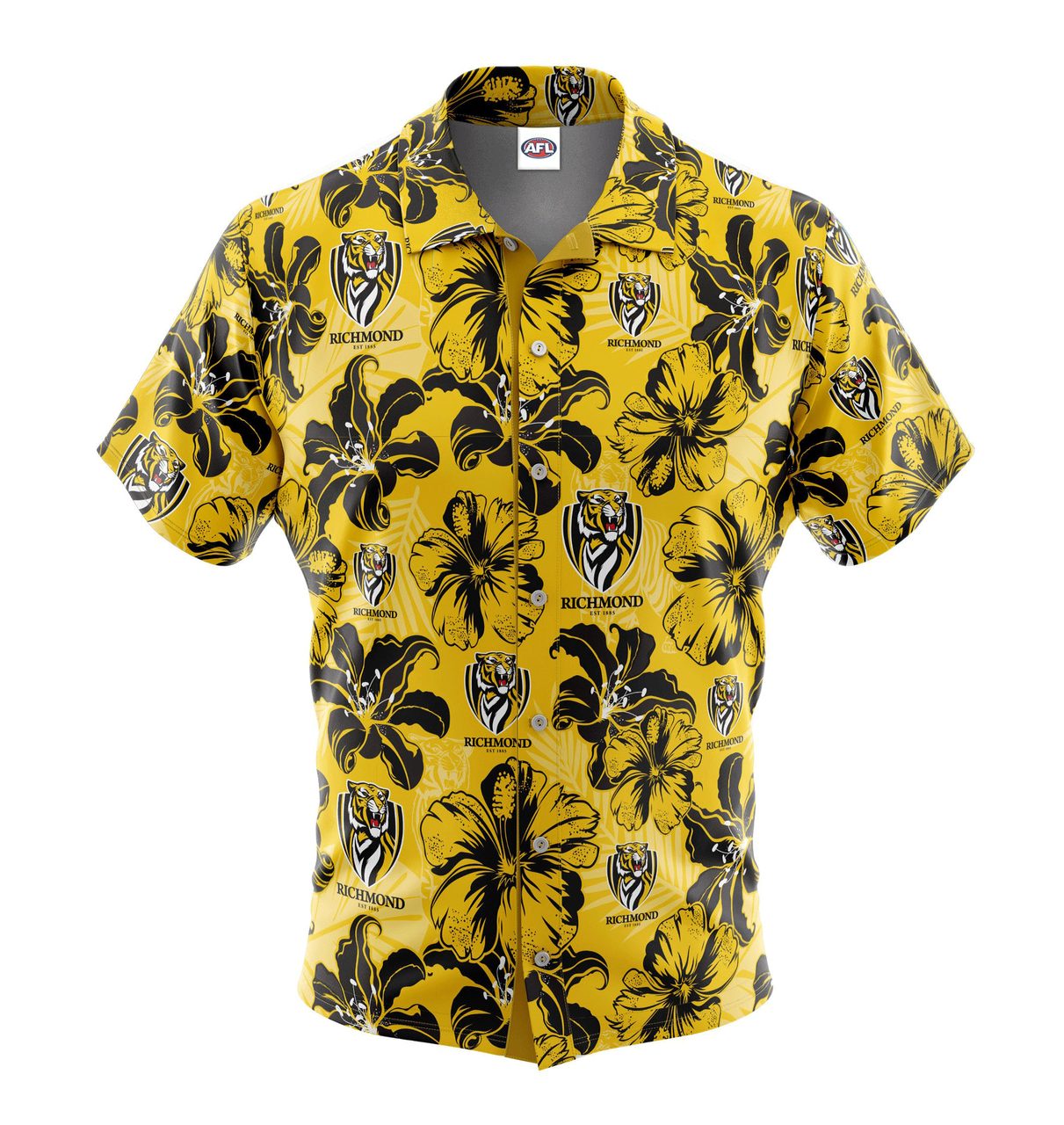 AFL Richmond Tigers Floral Hawaiian Shirt V2 - Famjoys AFL Richmond Tigers Floral Hawaiian Shirt V2 - Famjoys