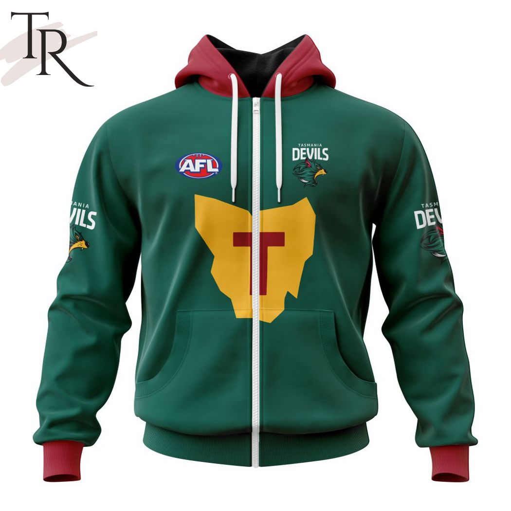 AFL Tasmania Football Club Personalized 2024 Kits Hoodie - Famjoys AFL Tasmania Football Club Personalized 2024 Kits Hoodie - Famjoys