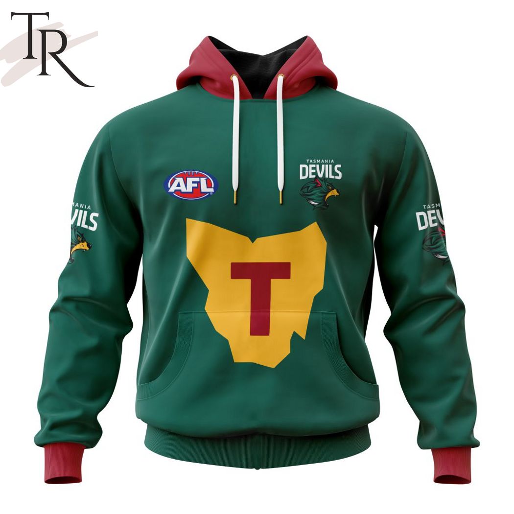 AFL Tasmania Football Club Personalized 2024 Kits Hoodie - Famjoys AFL Tasmania Football Club Personalized 2024 Kits Hoodie - Famjoys