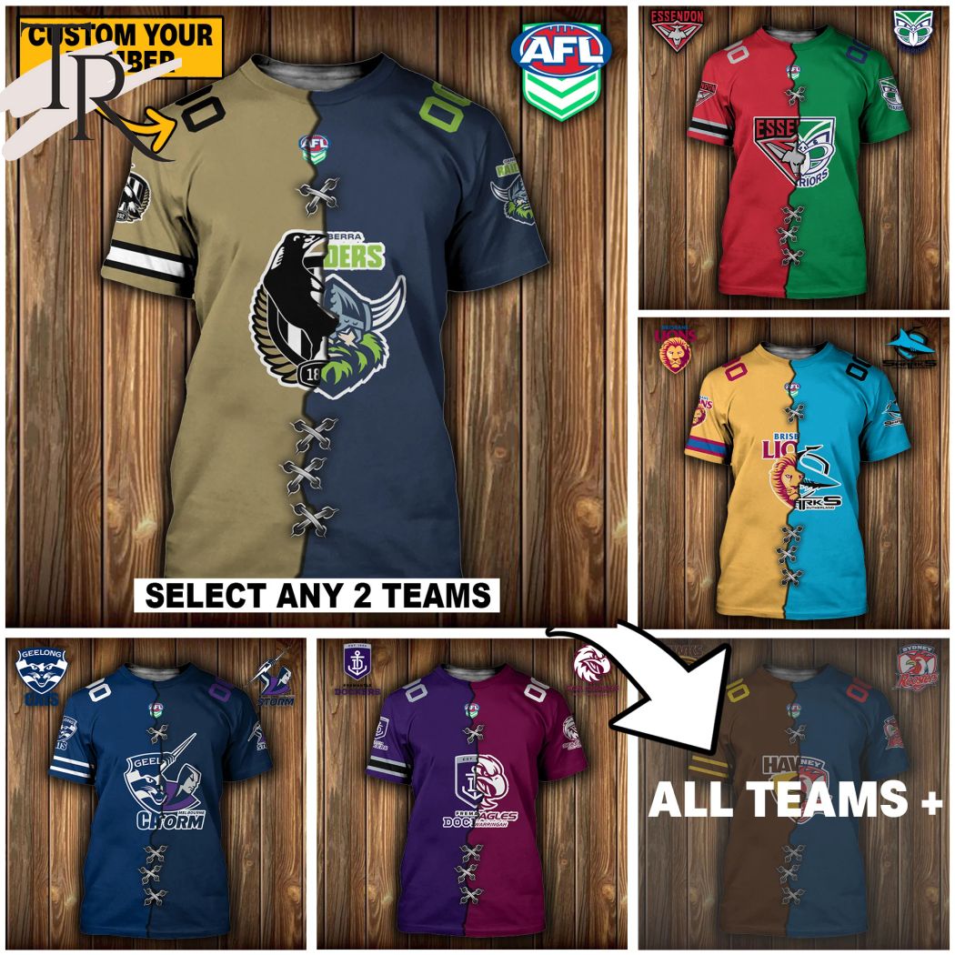 AFL x NRL Special Design Collection Select Any 2 Teams to Mix and Match! T-Shirt - Famjoys AFL x NRL Special Design Collection Select Any 2 Teams to Mix and Match! T-Shirt - Famjoys