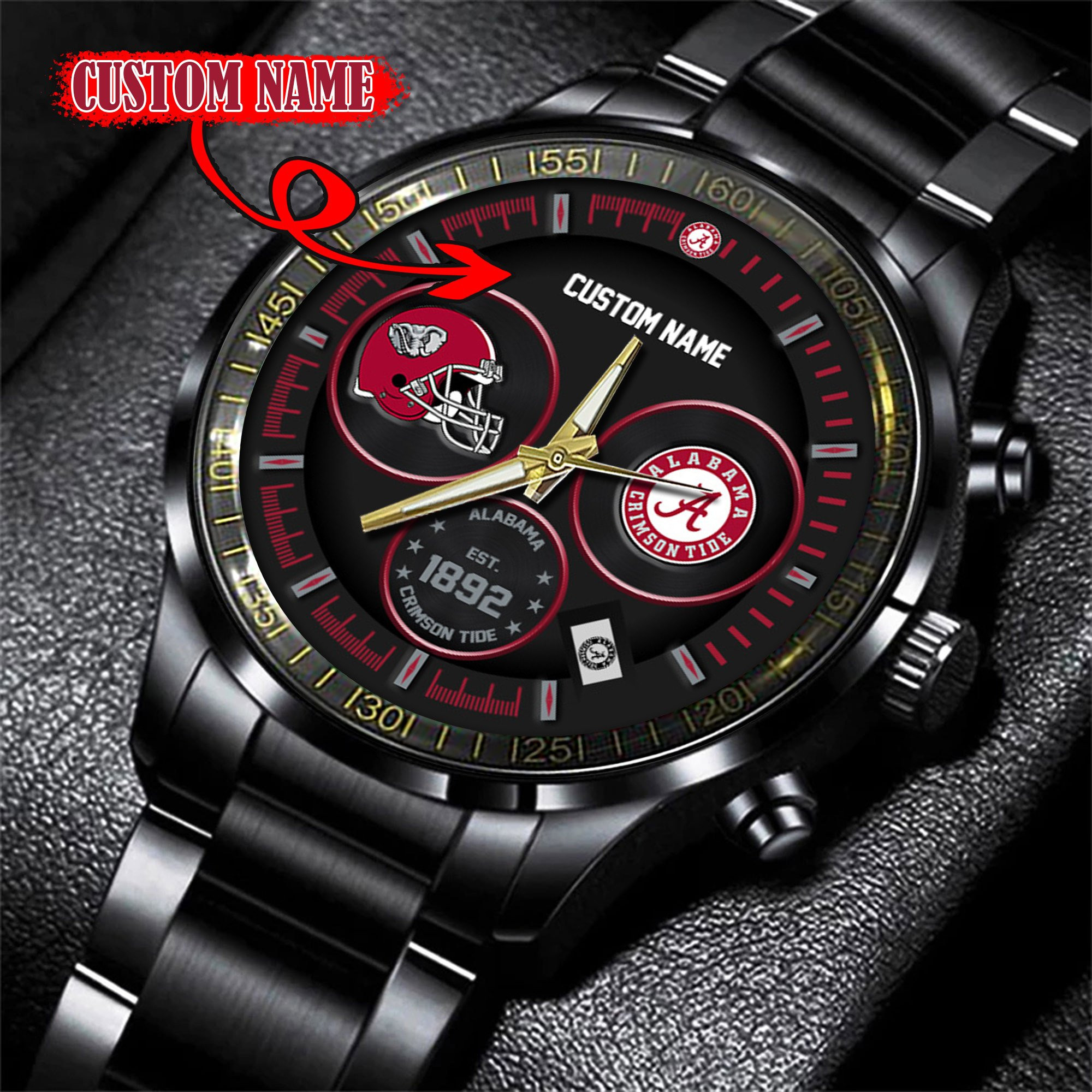 Alabama Crimson Tide Black Stainless Steel Watch - Famjoys Alabama Crimson Tide Black Stainless Steel Watch - Famjoys