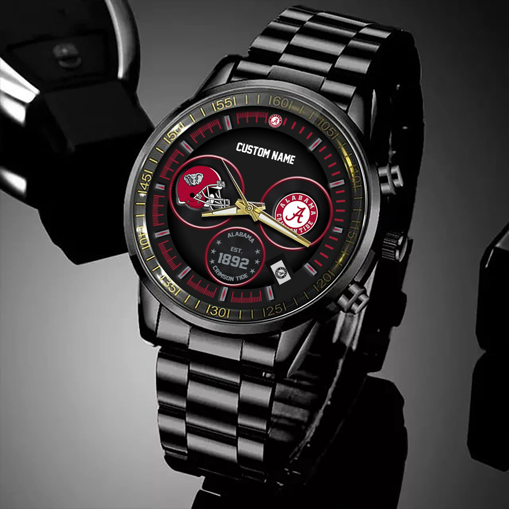 Alabama Crimson Tide Black Stainless Steel Watch - Famjoys Alabama Crimson Tide Black Stainless Steel Watch - Famjoys