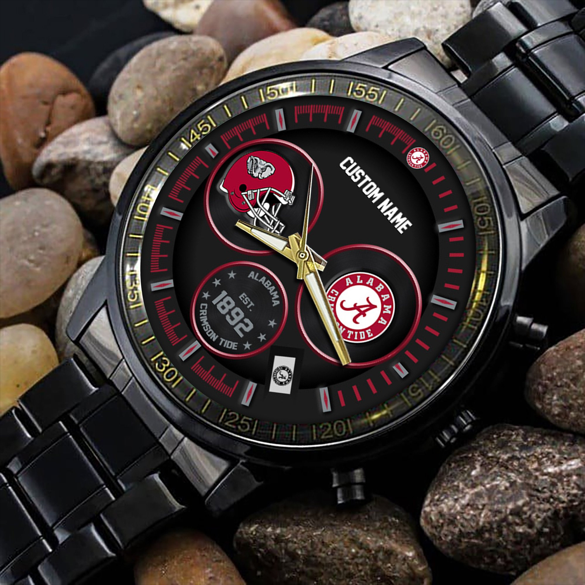 Alabama Crimson Tide Black Stainless Steel Watch - Famjoys Alabama Crimson Tide Black Stainless Steel Watch - Famjoys