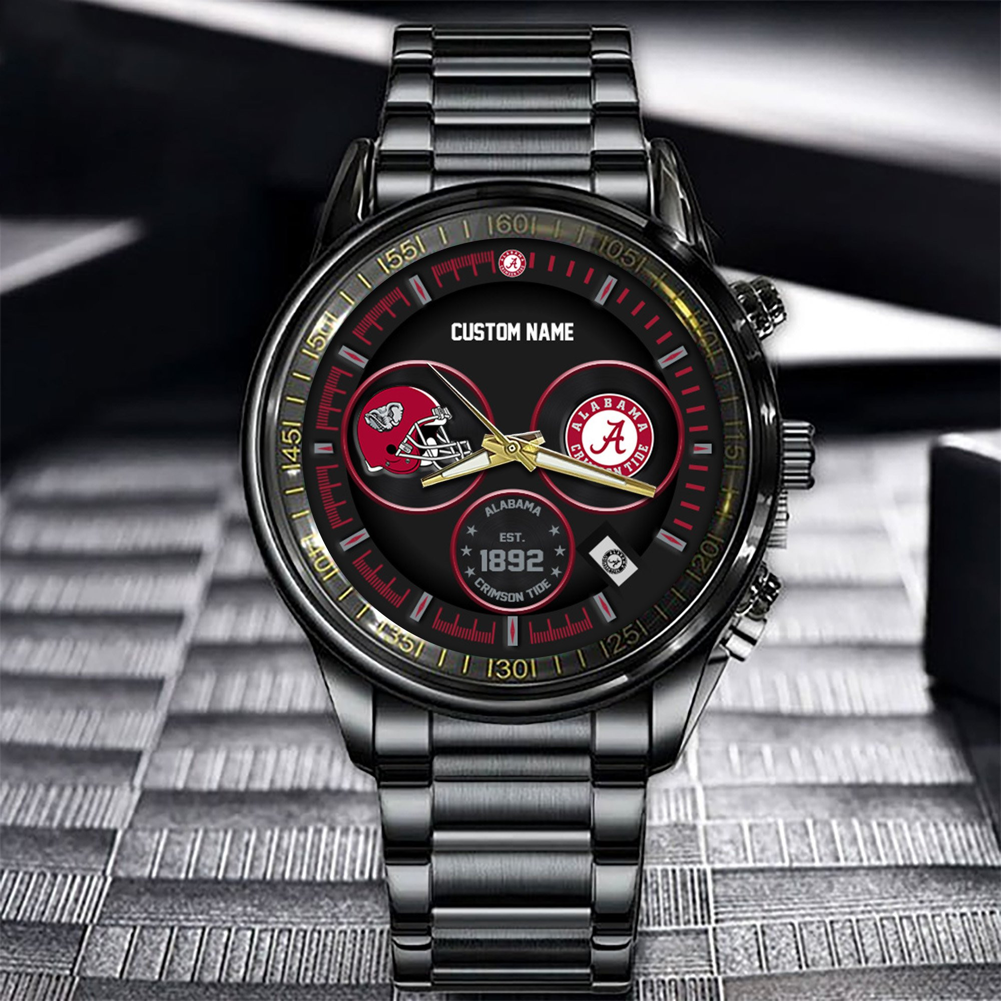 Alabama Crimson Tide Black Stainless Steel Watch - Famjoys Alabama Crimson Tide Black Stainless Steel Watch - Famjoys