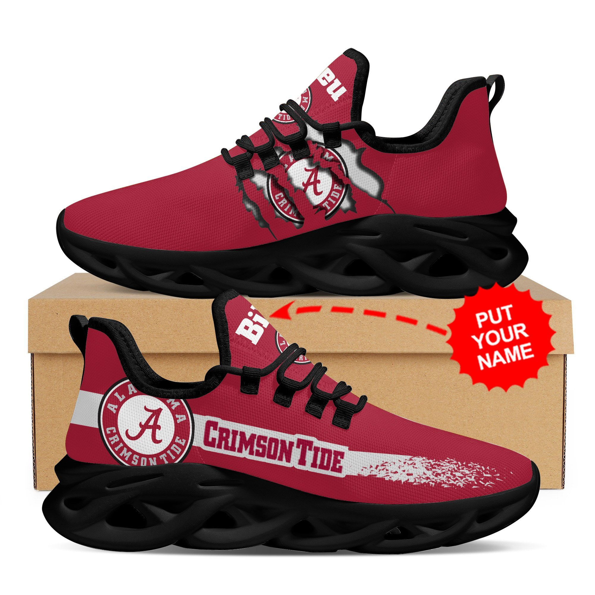 Alabama Crimson Tide Custom Personalized Max Soul Sneakers Shoes - Famjoys Alabama Crimson Tide Custom Personalized Max Soul Sneakers Shoes - Famjoys