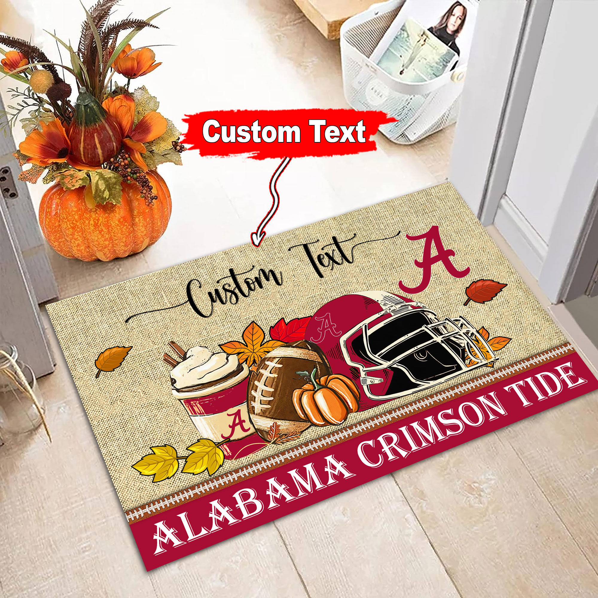 Alabama Crimson Tide Fall Football Custom Doormat - Custom Text - Famjoys Alabama Crimson Tide Fall Football Custom Doormat - Custom Text - Famjoys