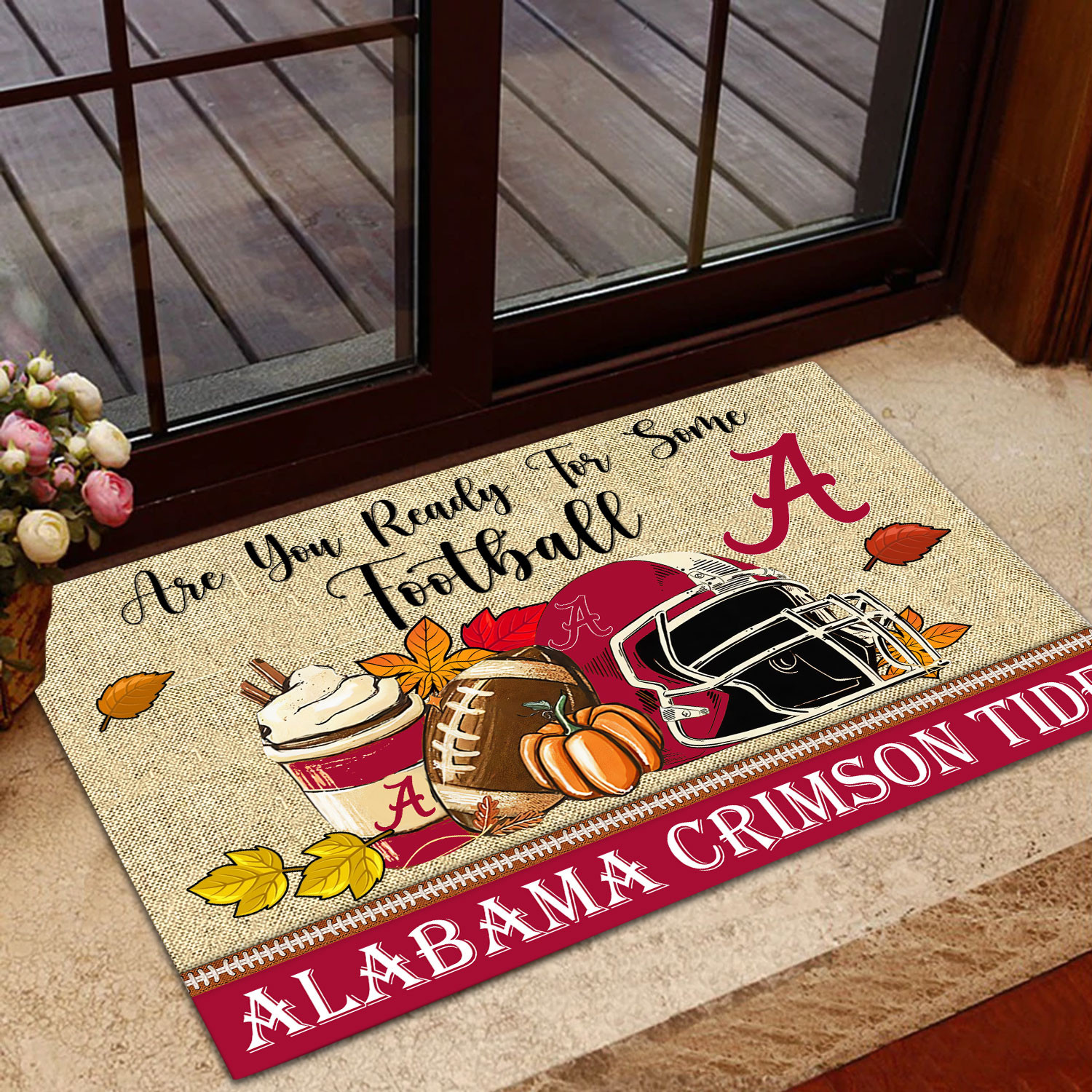 Alabama Crimson Tide Fall Football Custom Doormat - Custom Text - Famjoys Alabama Crimson Tide Fall Football Custom Doormat - Custom Text - Famjoys