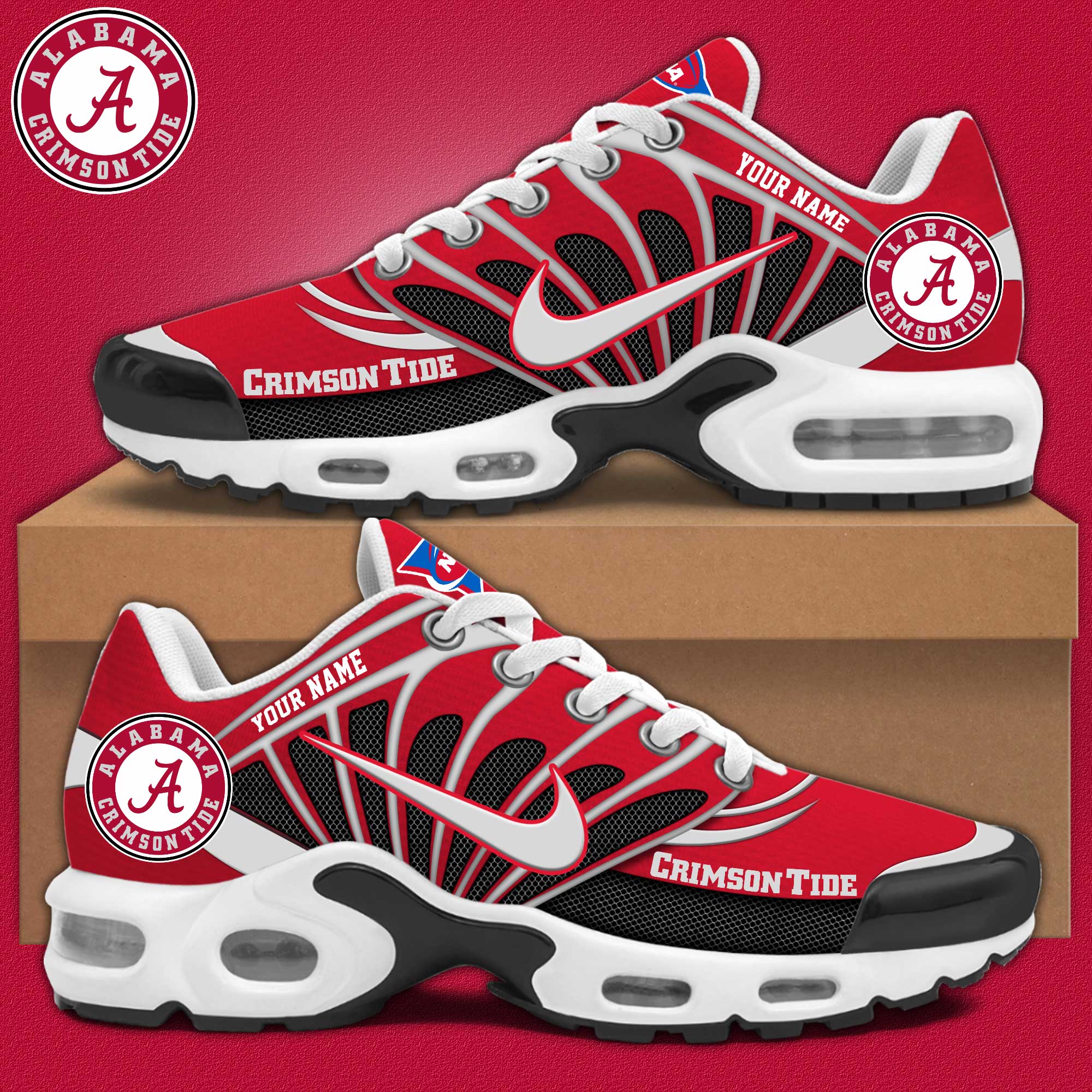 Alabama Crimson Tide Football Air Max Plus Sneakers - Famjoys Alabama Crimson Tide Football Air Max Plus Sneakers - Famjoys
