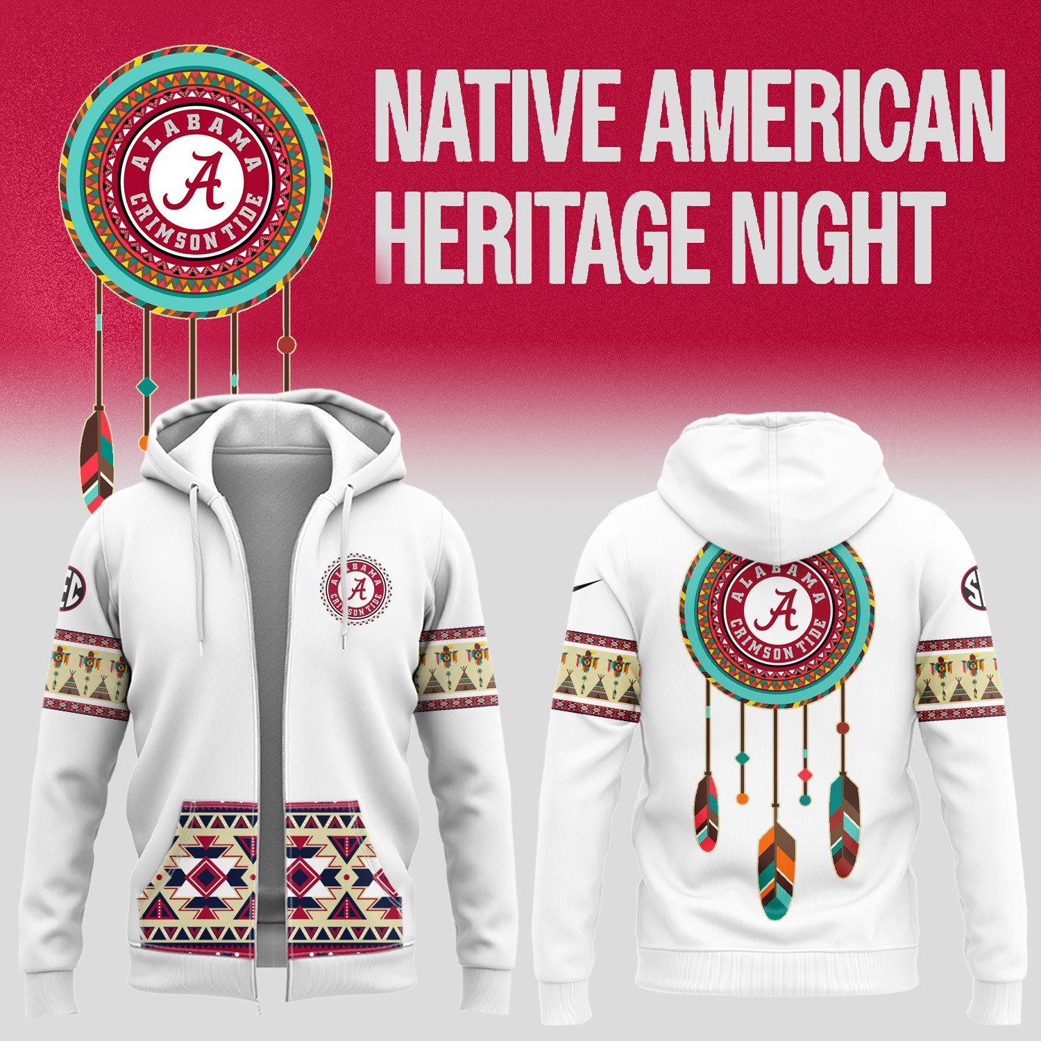 Alabama Crimson Tide football Native American Heritage Hoodie - Famjoys Alabama Crimson Tide football Native American Heritage Hoodie - Famjoys