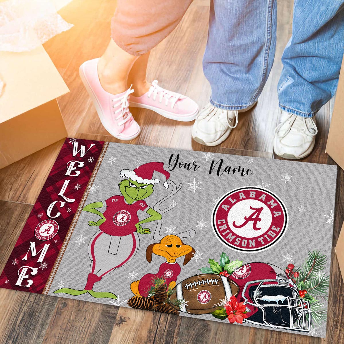 Alabama Crimson Tide Grinch Christmas Welcome Football Doormat - Famjoys Alabama Crimson Tide Grinch Christmas Welcome Football Doormat - Famjoys