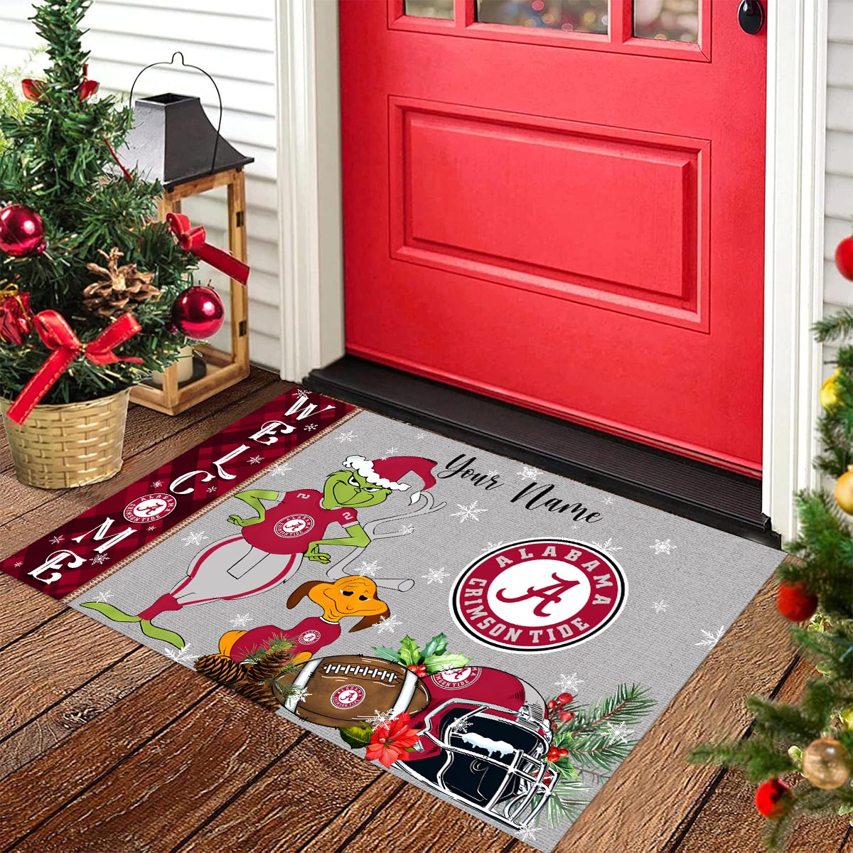 Alabama Crimson Tide Grinch Christmas Welcome Football Doormat - Famjoys Alabama Crimson Tide Grinch Christmas Welcome Football Doormat - Famjoys