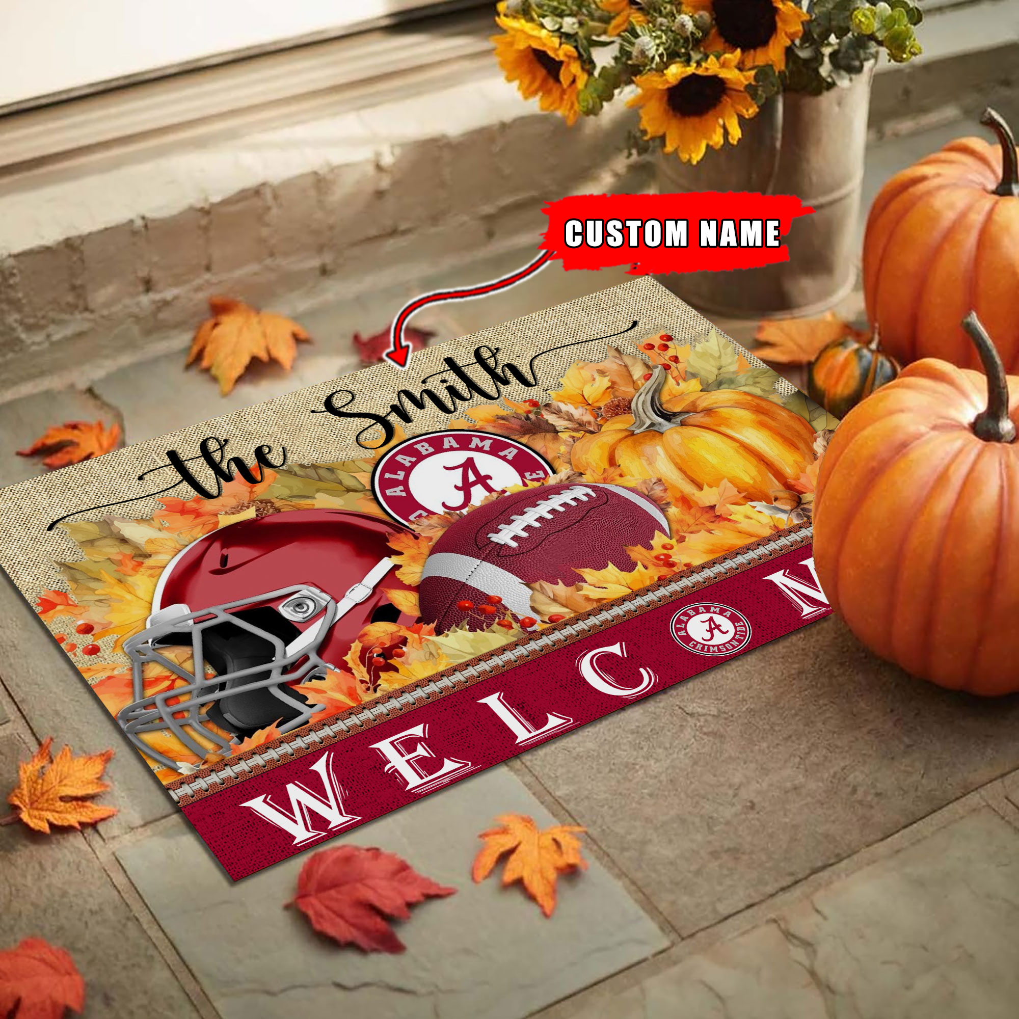 Alabama Crimson Tide Welcome Fall Football Doormat - Famjoys Alabama Crimson Tide Welcome Fall Football Doormat - Famjoys