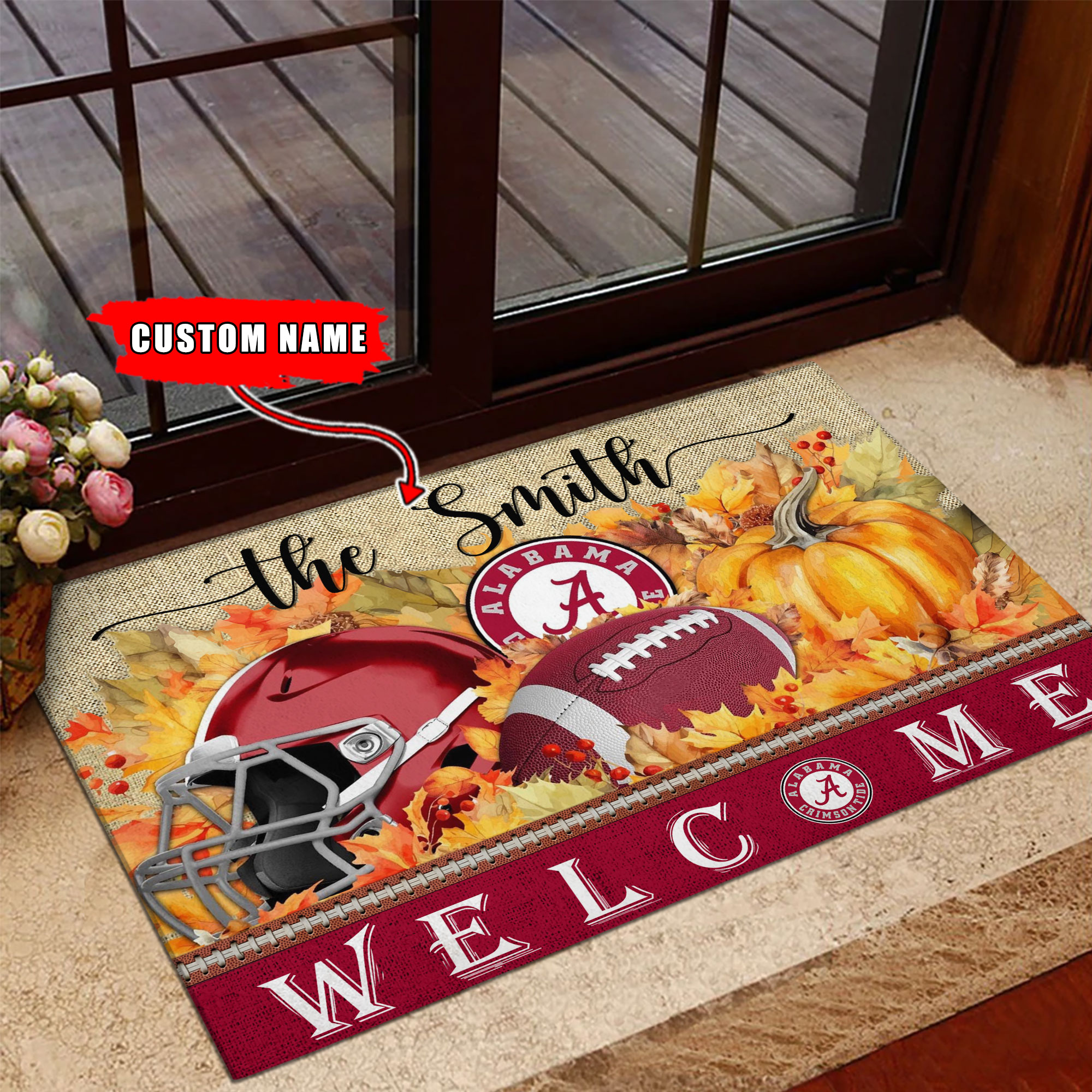 Alabama Crimson Tide Welcome Fall Football Doormat - Famjoys Alabama Crimson Tide Welcome Fall Football Doormat - Famjoys