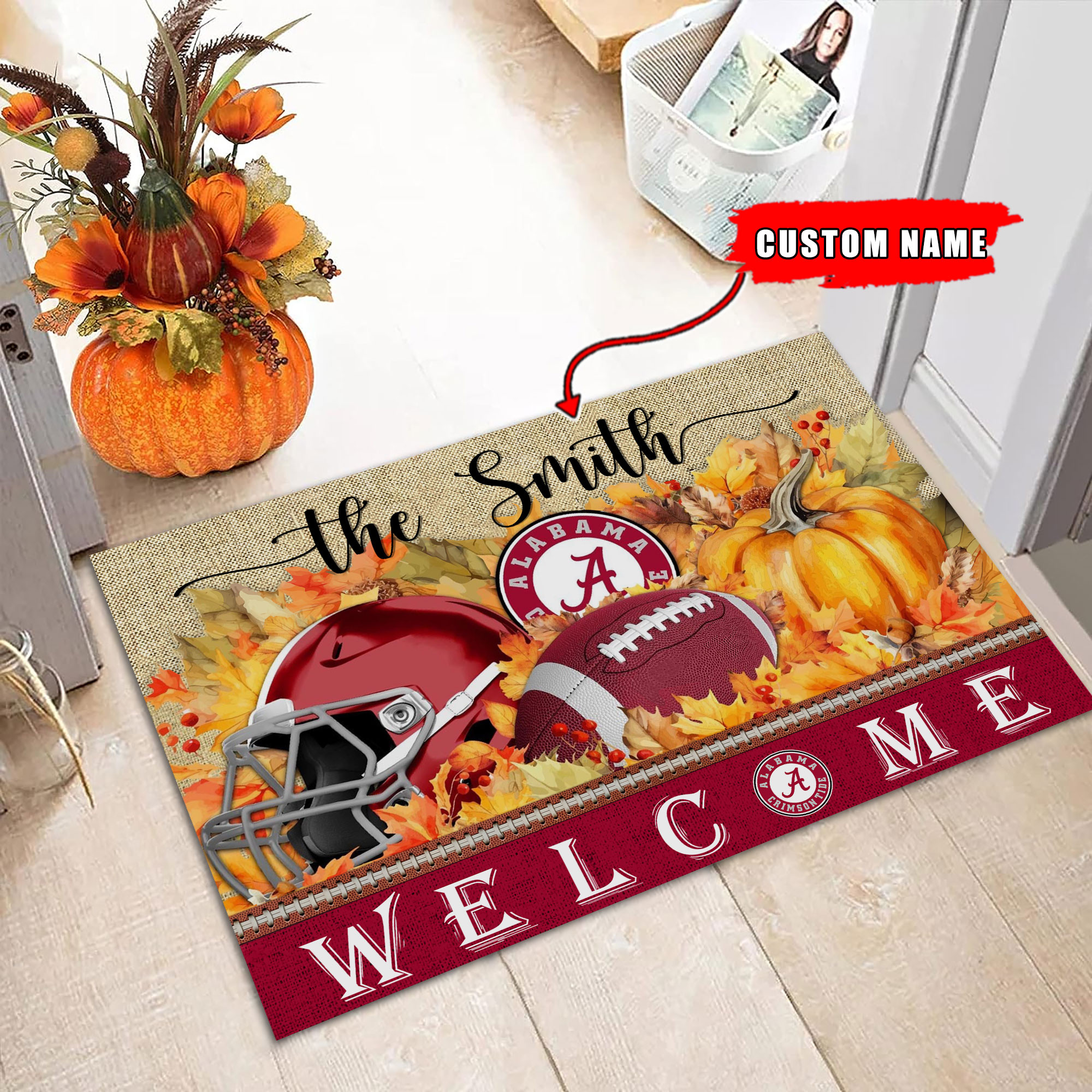 Alabama Crimson Tide Welcome Fall Football Doormat - Famjoys Alabama Crimson Tide Welcome Fall Football Doormat - Famjoys