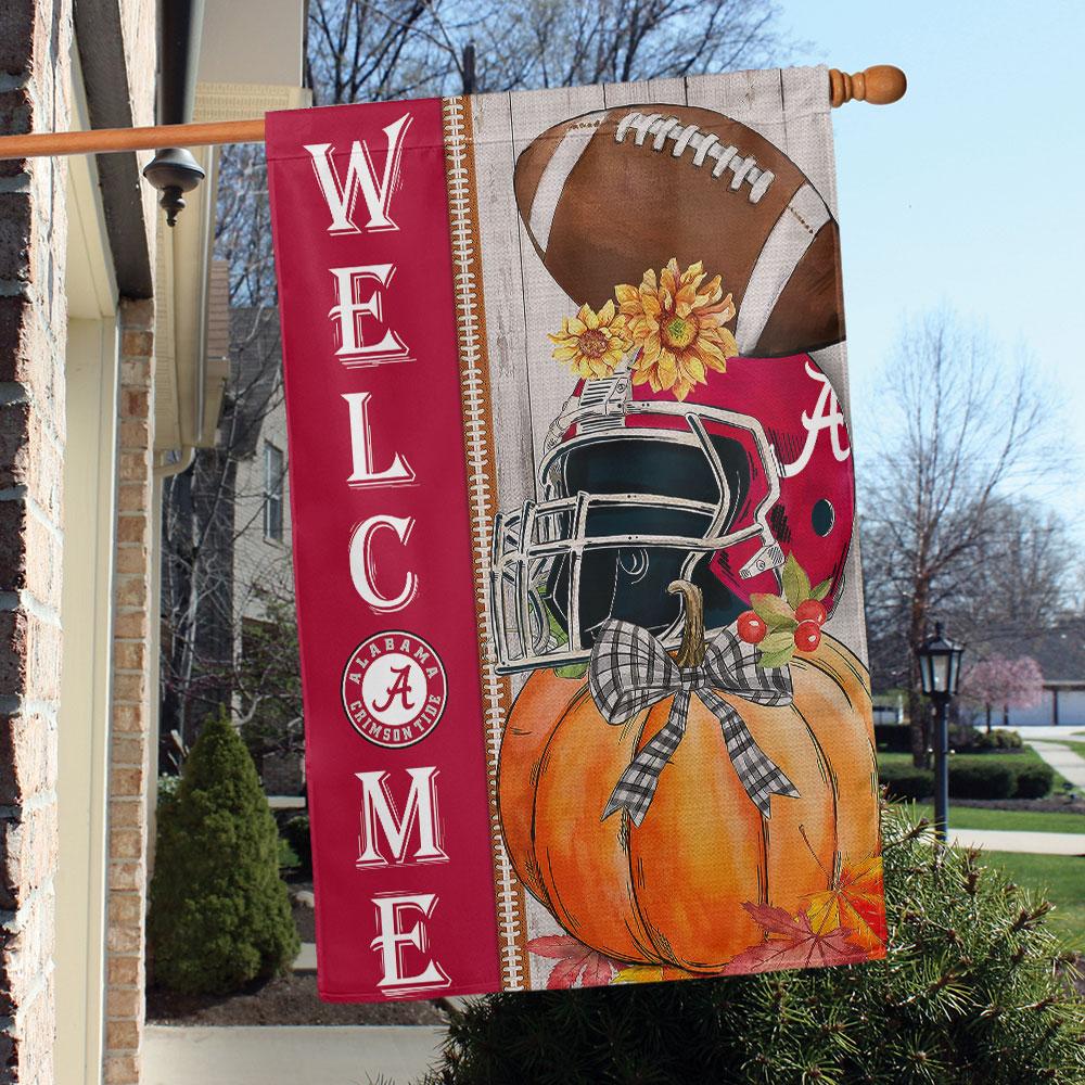 Alabama Crimson Tide Welcome Fall Football Garden Flag – Double Sided Printed - Famjoys Alabama Crimson Tide Welcome Fall Football Garden Flag – Double Sided Printed - Famjoys