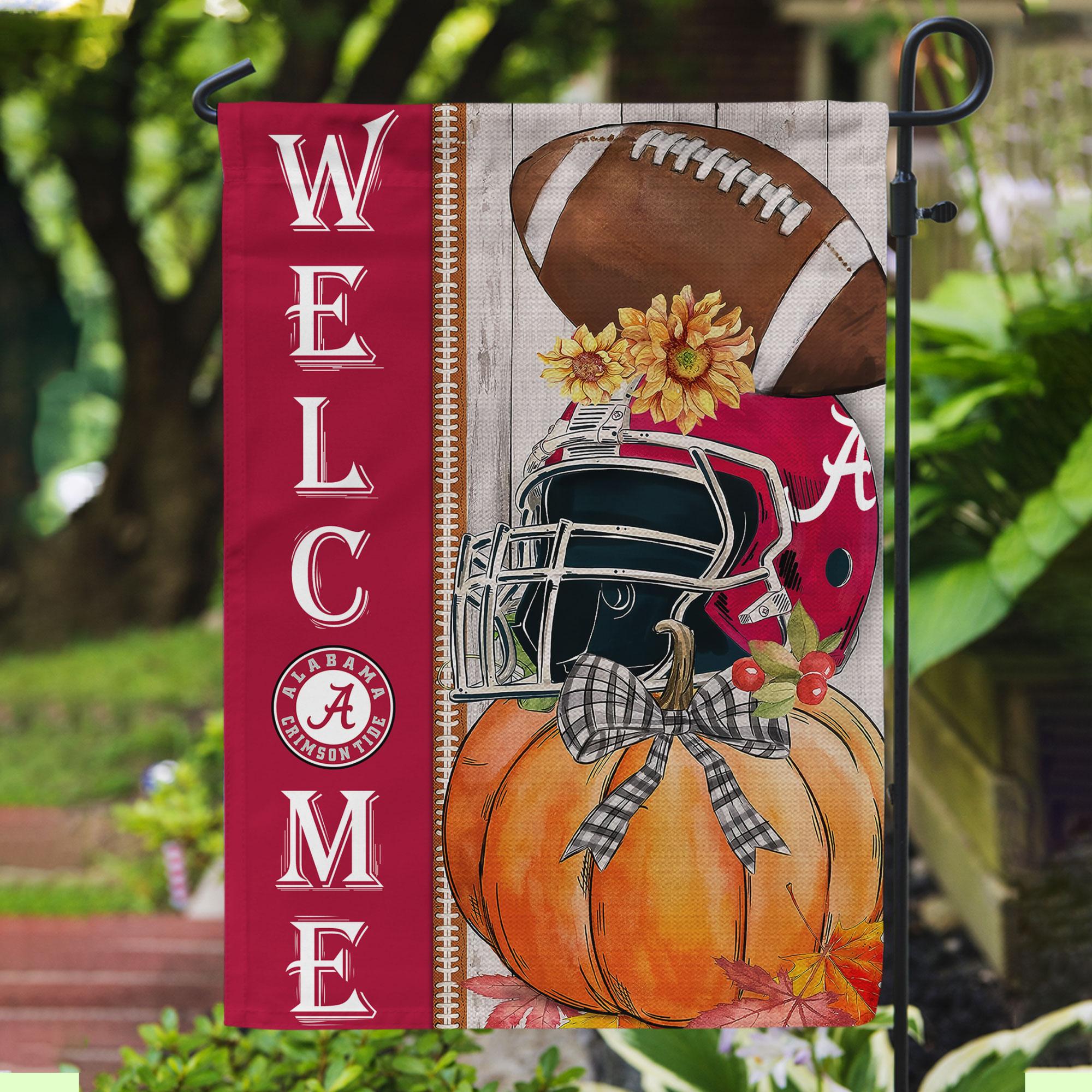 Alabama Crimson Tide Welcome Fall Football Garden Flag – Double Sided Printed - Famjoys Alabama Crimson Tide Welcome Fall Football Garden Flag – Double Sided Printed - Famjoys