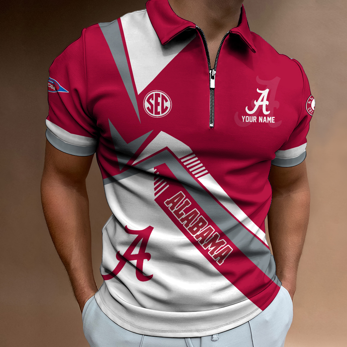 Alabama Crimson Tide Zip Polo - Famjoys Alabama Crimson Tide Zip Polo - Famjoys