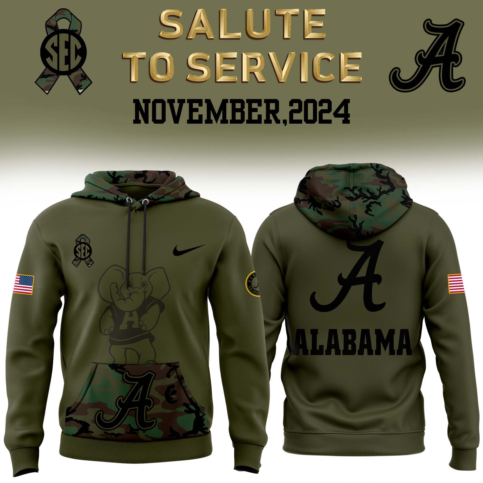 Alabama Football Camo Salute to Service Club Fleece Pullover Hoodie - Famjoys Alabama Football Camo Salute to Service Club Fleece Pullover Hoodie - Famjoys