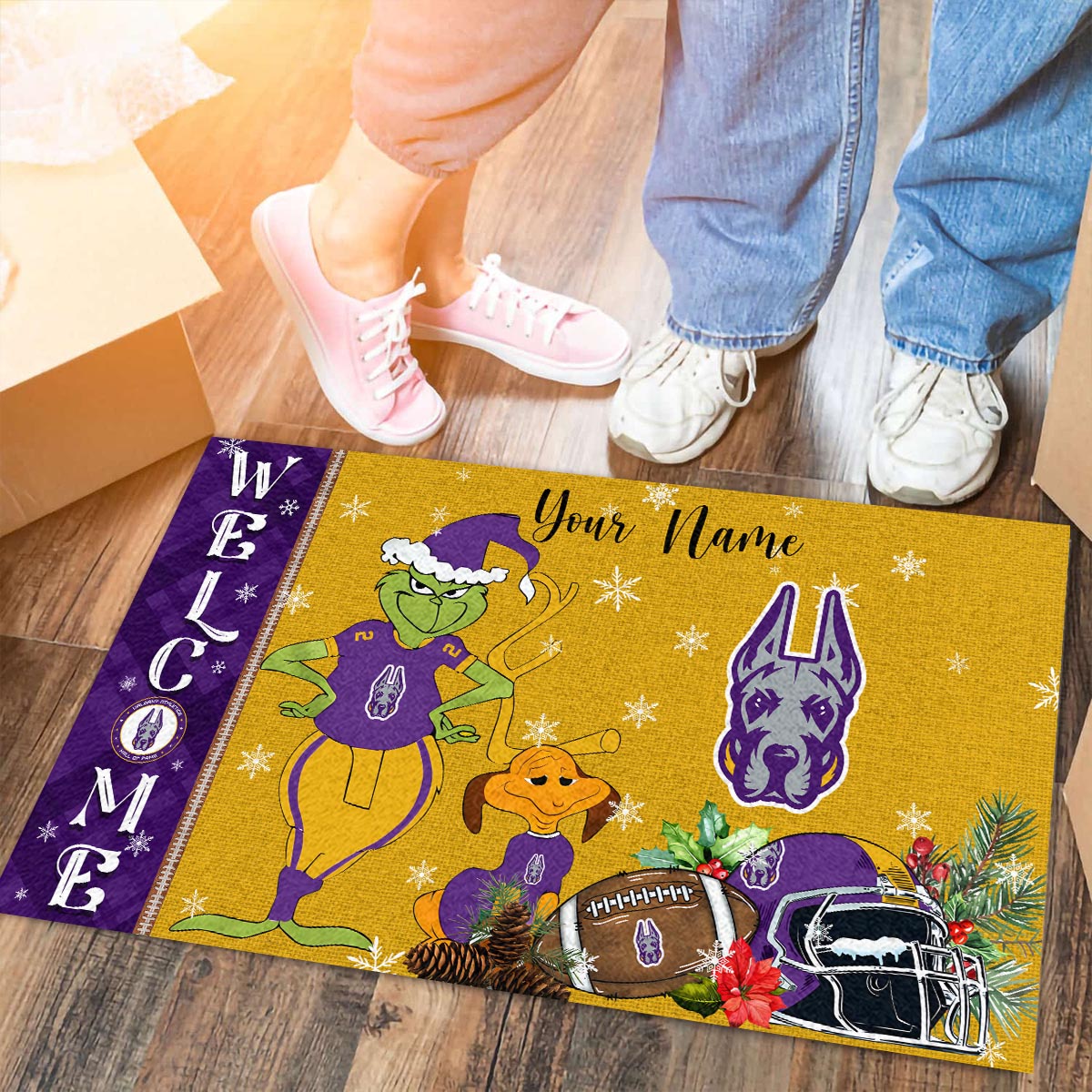 Albany Great Danes Grinch Christmas Welcome Football Doormat - Famjoys Albany Great Danes Grinch Christmas Welcome Football Doormat - Famjoys